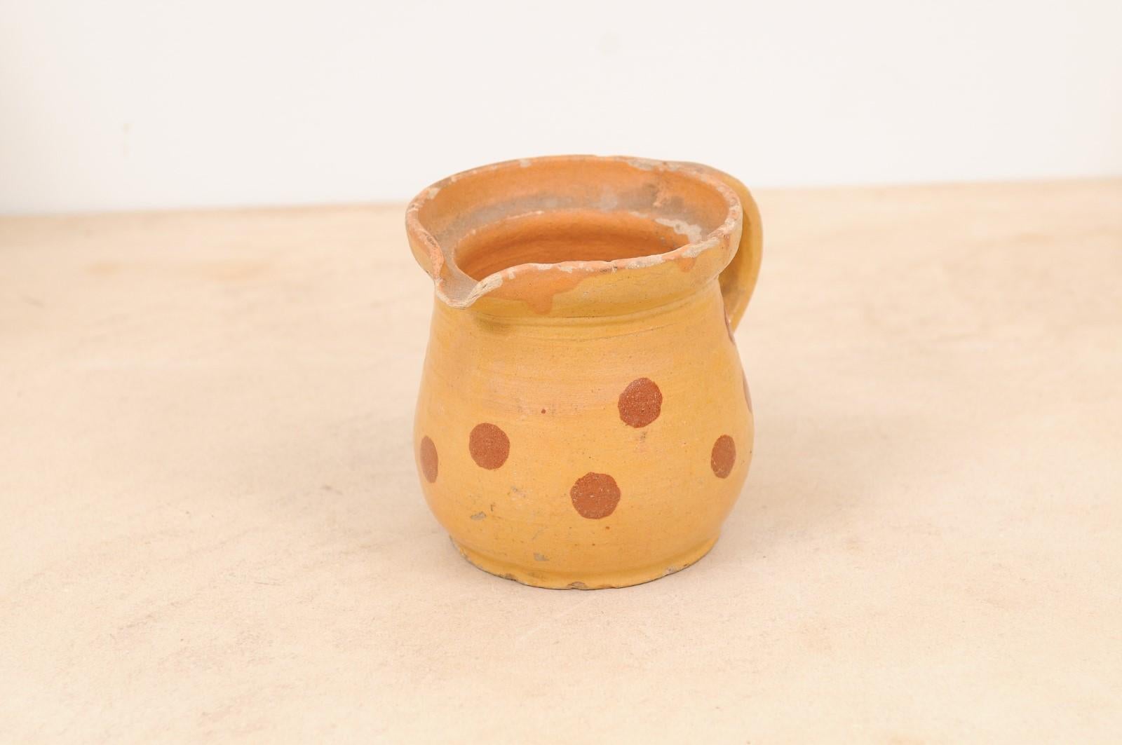 French Jaspe Ware 19th Century Yellow Pitcher with Rust Polka Dots 3