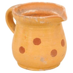 French Jaspe Ware 19th Century Yellow Pitcher with Rust Polka Dots