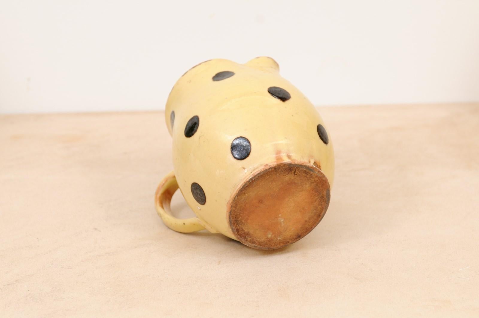 French Jaspe Ware 19th Century Yellow Pottery Pitcher with Brown Polka Dots 4