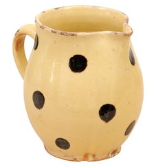 French Jaspe Ware 19th Century Yellow Pottery Pitcher with Brown Polka Dots