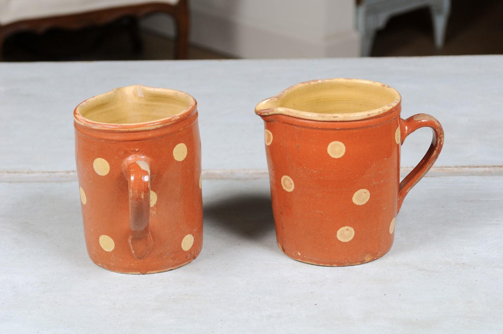 French Jaspe Ware Pottery Pitchers with Burnt Orange Glaze, ONE AVAIL. 3