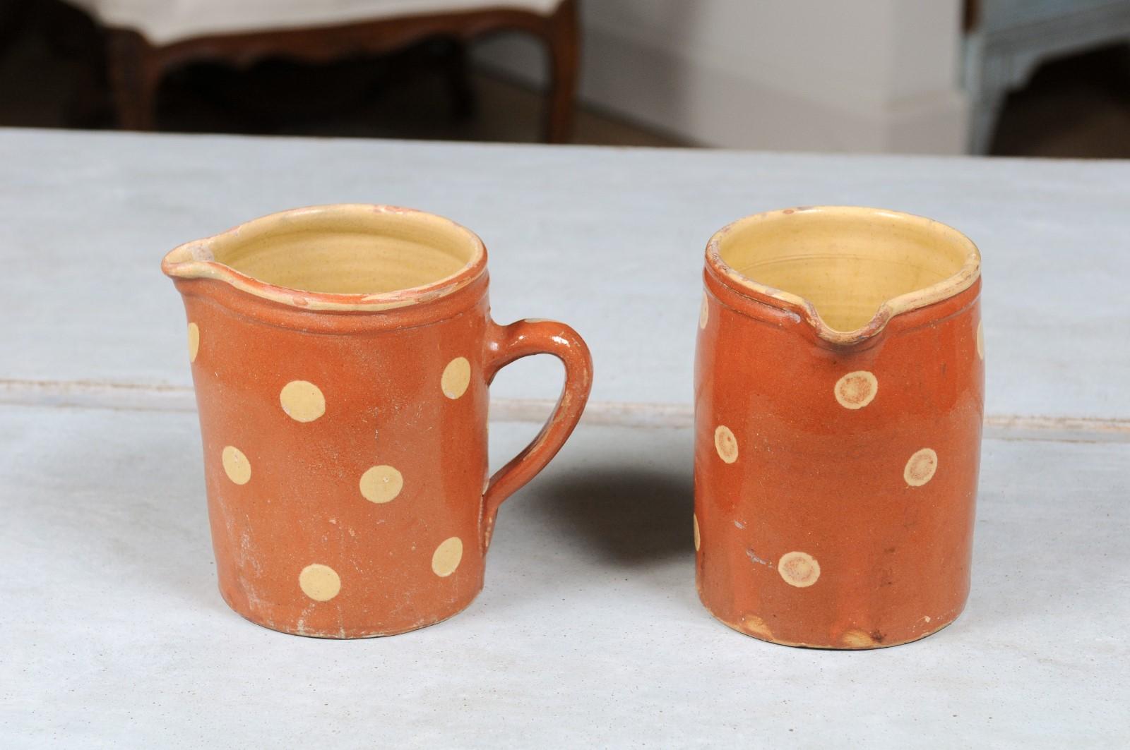 French Jaspe Ware Pottery Pitchers with Burnt Orange Glaze, ONE AVAIL. 4