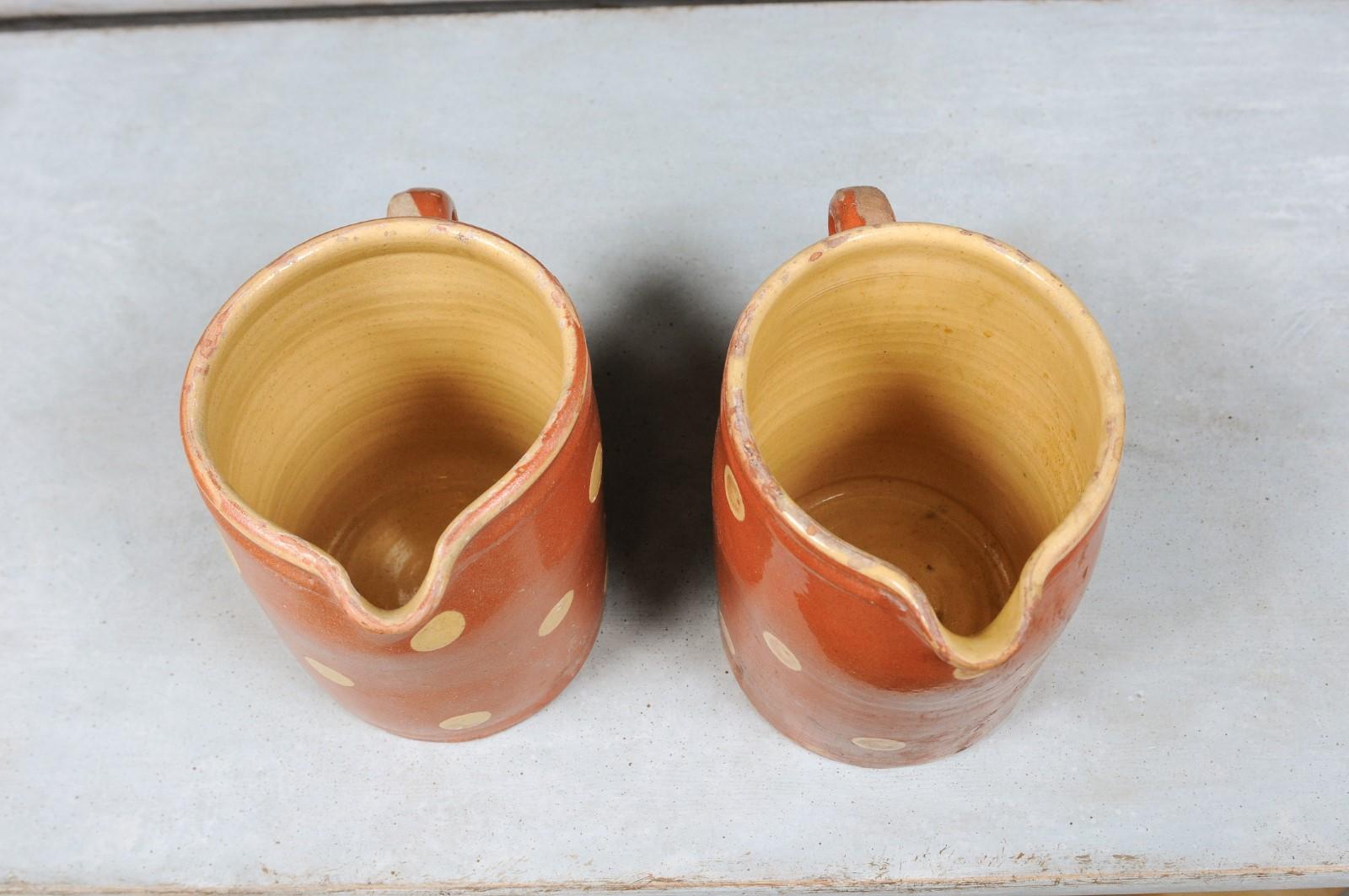 French Jaspe Ware Pottery Pitchers with Burnt Orange Glaze, ONE AVAIL. 5