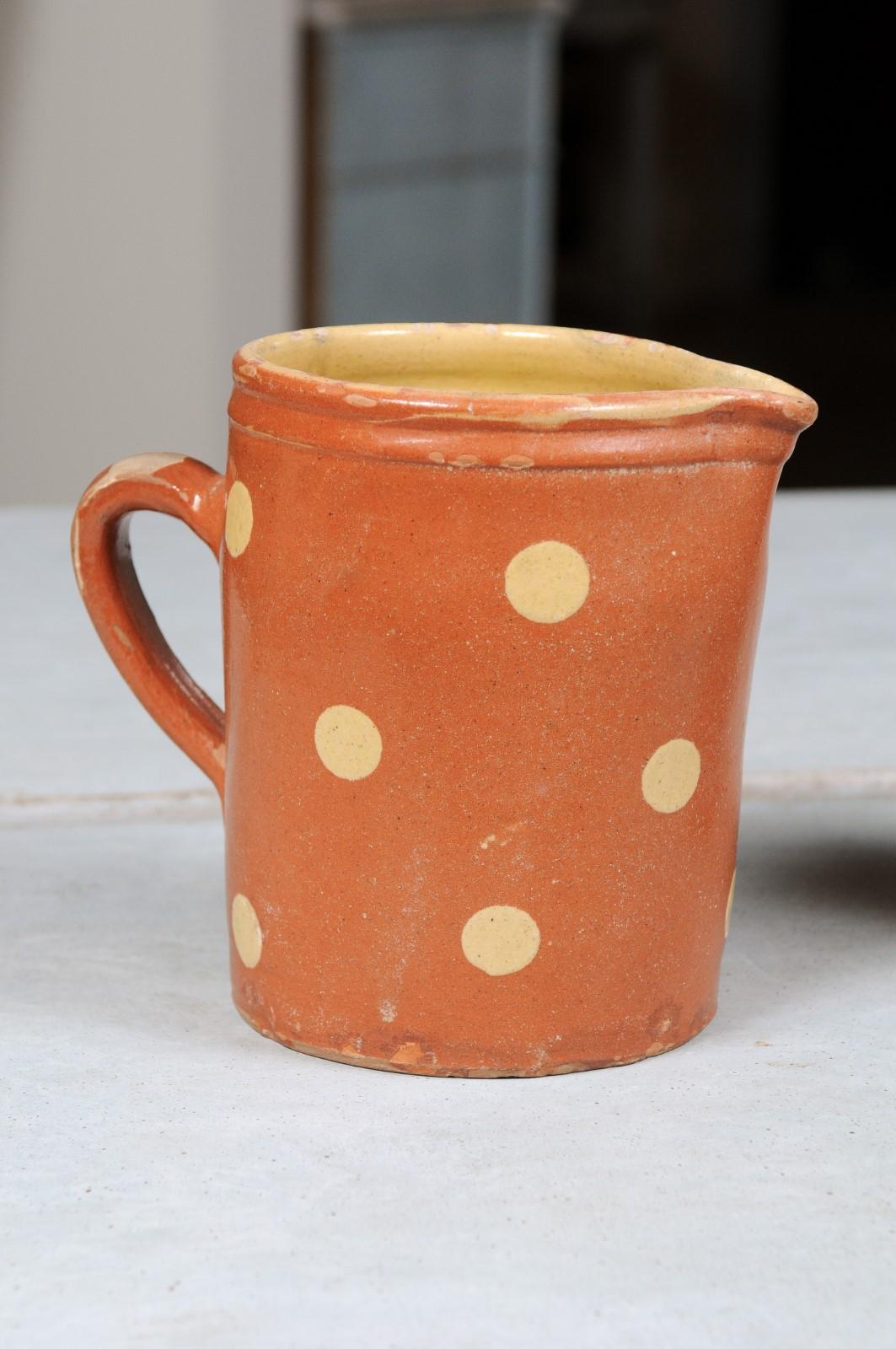 Rustic French Jaspe Ware Pottery Pitchers with Burnt Orange Glaze, ONE AVAIL.