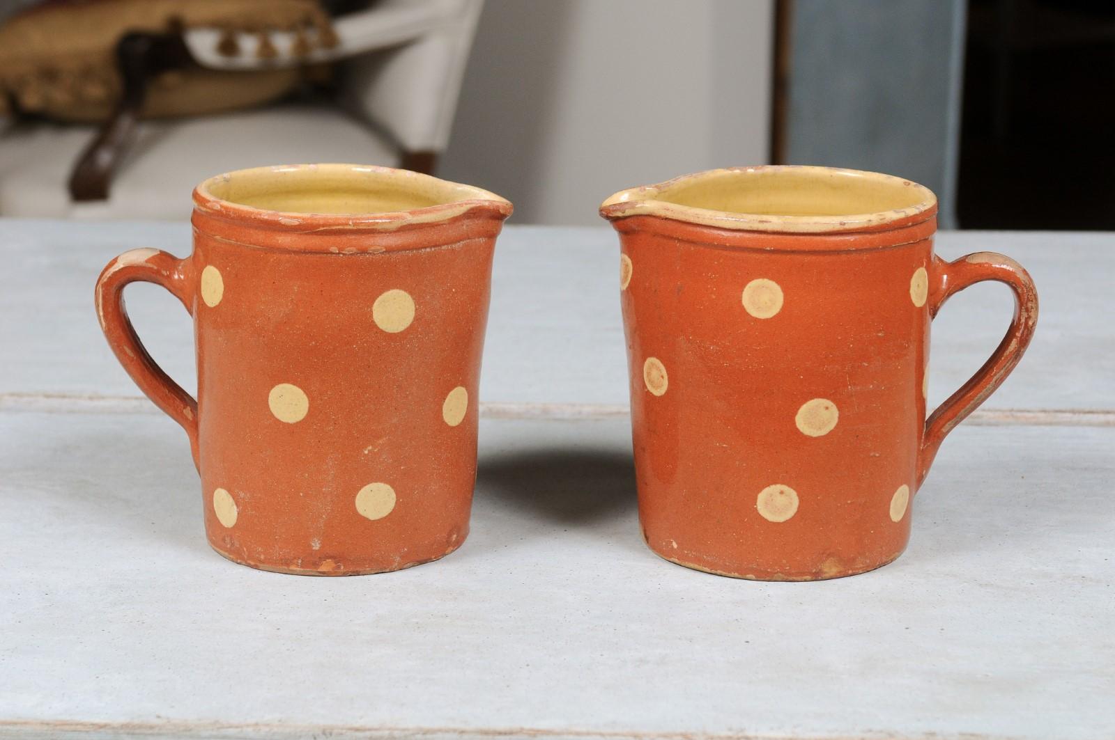 Glazed French Jaspe Ware Pottery Pitchers with Burnt Orange Glaze, ONE AVAIL.