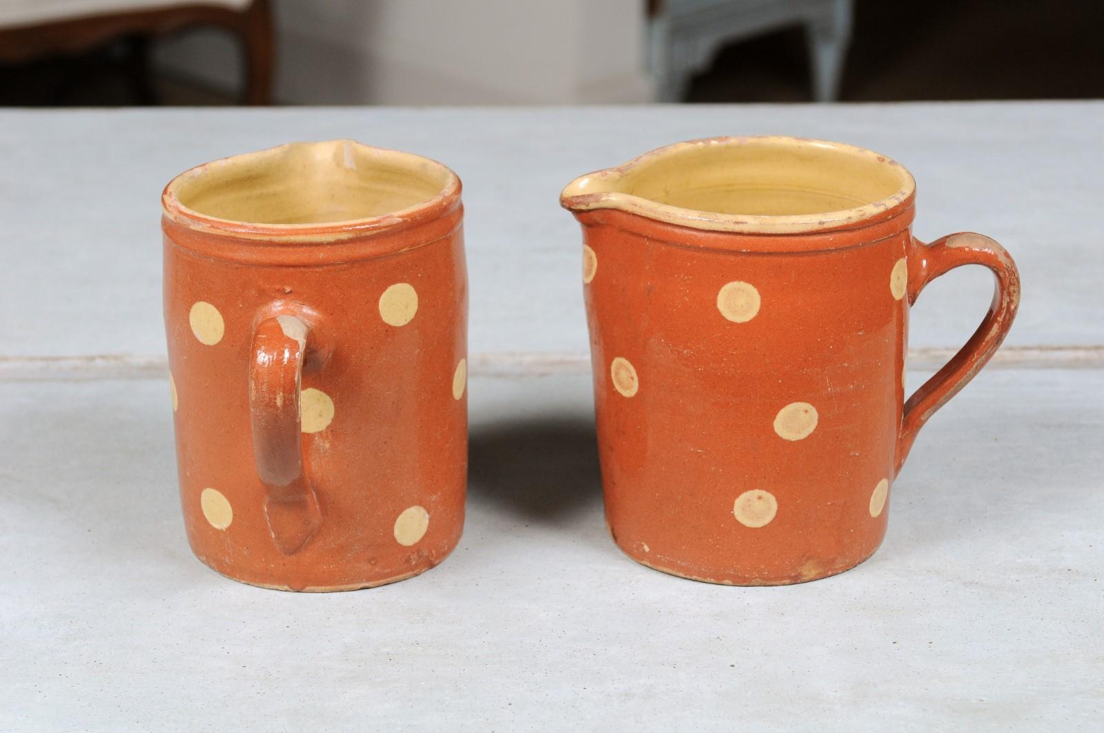 French Jaspe Ware Pottery Pitchers with Burnt Orange Glaze, ONE AVAIL. In Good Condition In Atlanta, GA