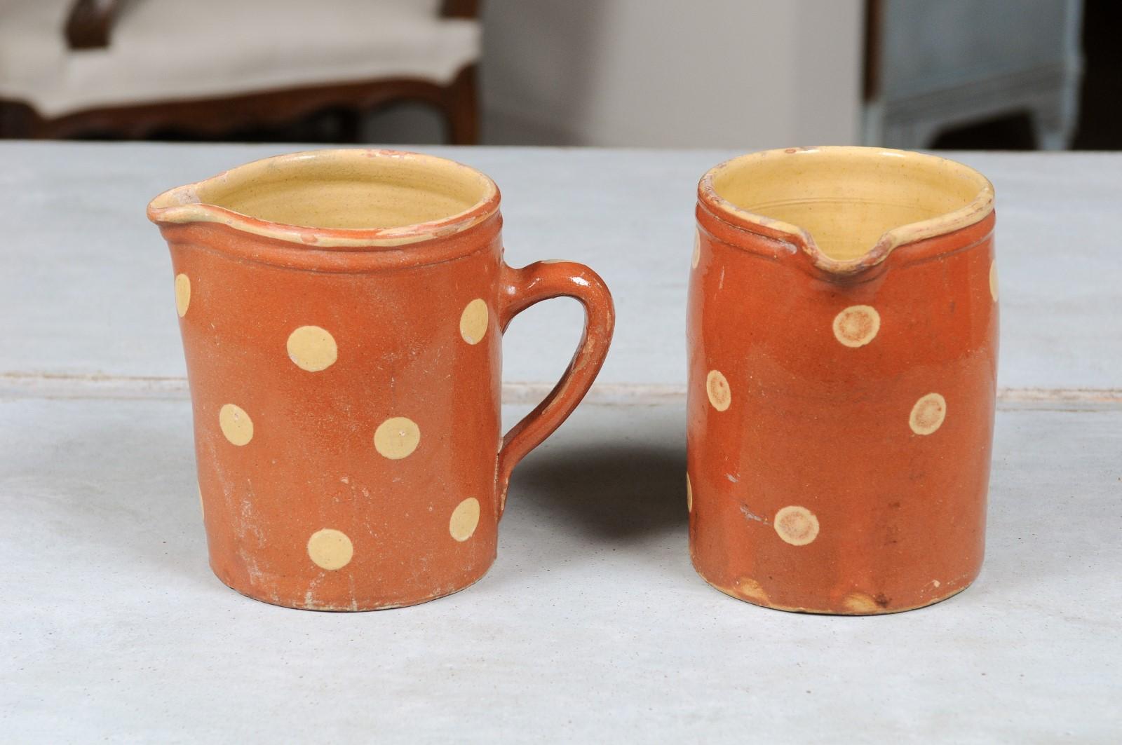 19th Century French Jaspe Ware Pottery Pitchers with Burnt Orange Glaze, ONE AVAIL.