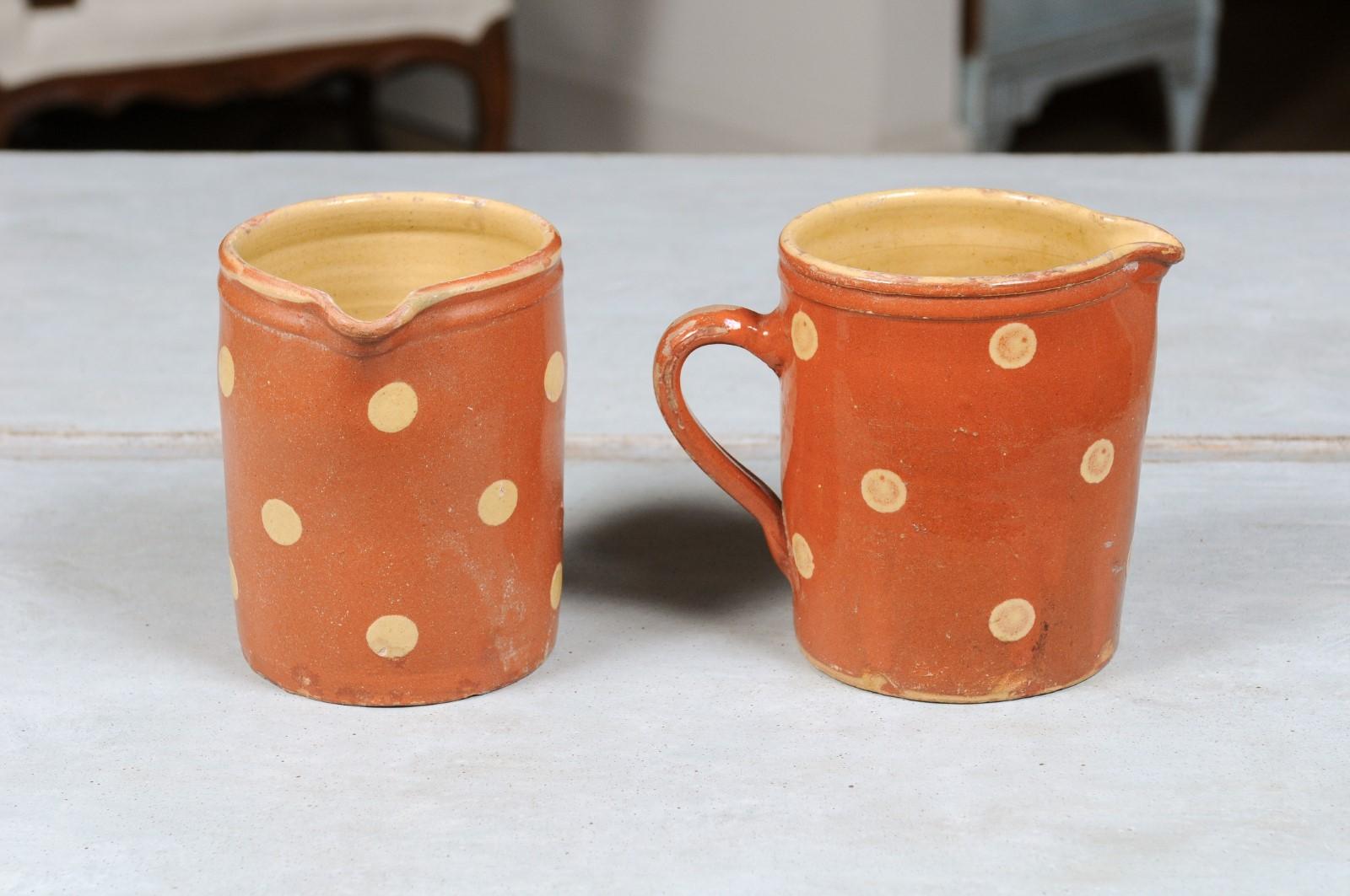 French Jaspe Ware Pottery Pitchers with Burnt Orange Glaze, ONE AVAIL. 1