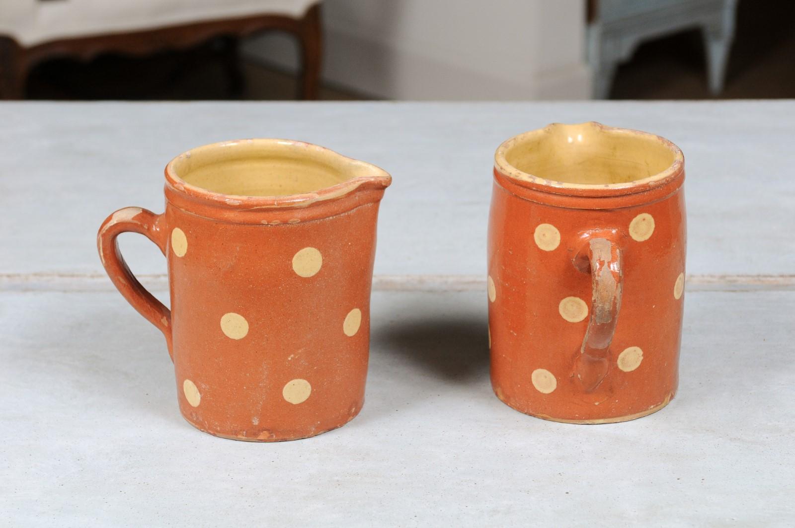 French Jaspe Ware Pottery Pitchers with Burnt Orange Glaze, ONE AVAIL. 2