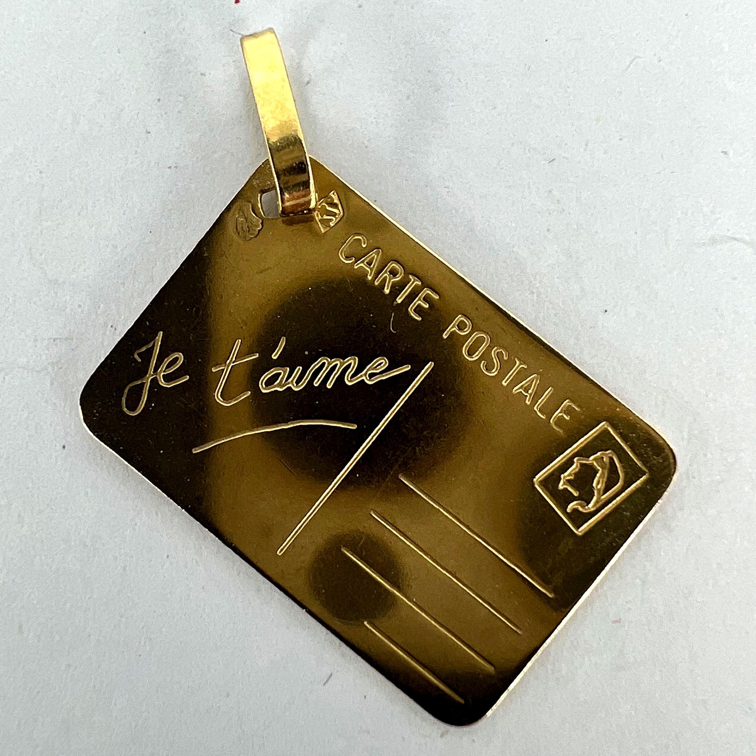 French Je T'aime Mother Postcard 18K Yellow Gold Love Charm Pendant 7