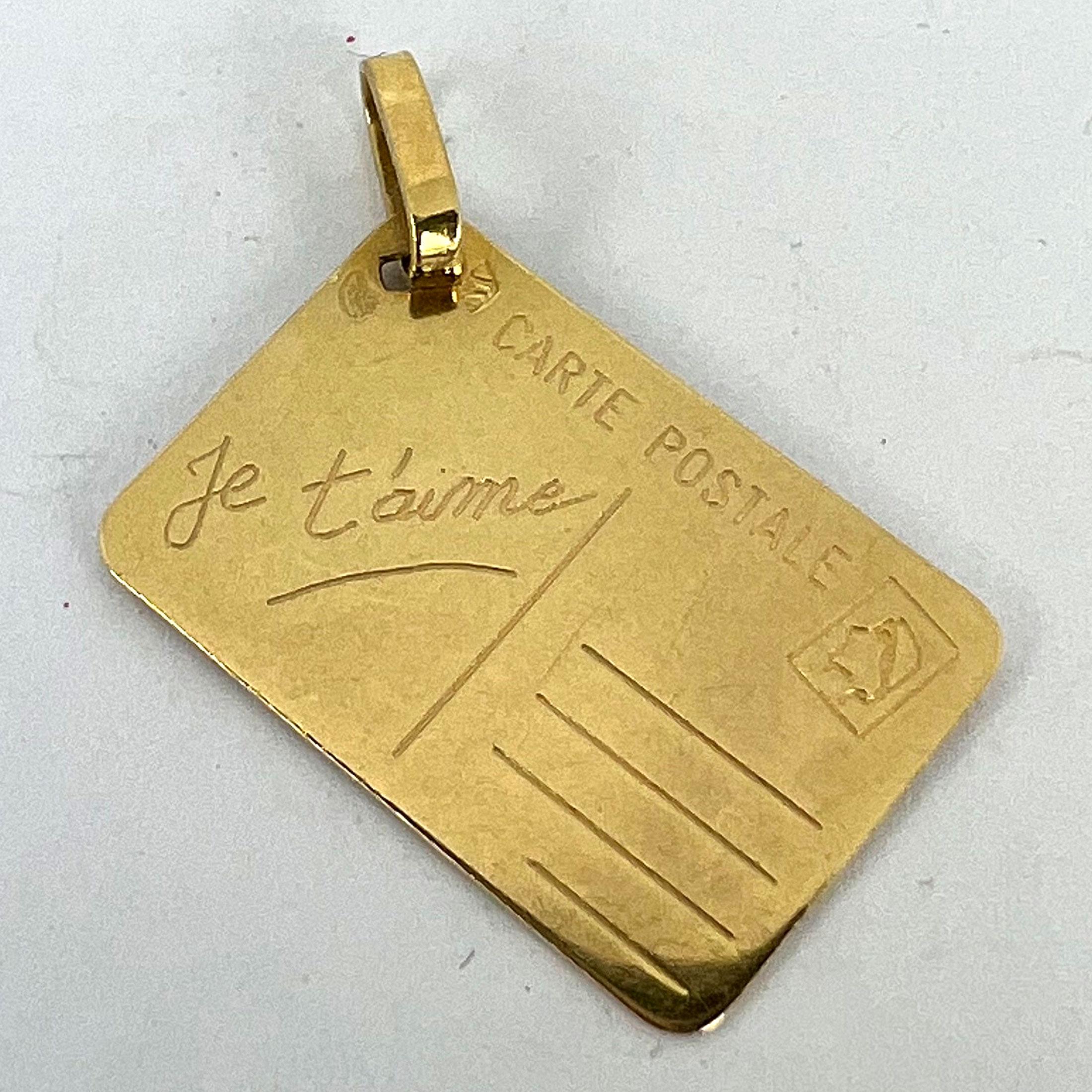 French Je T'aime Mother Postcard 18K Yellow Gold Love Charm Pendant 8