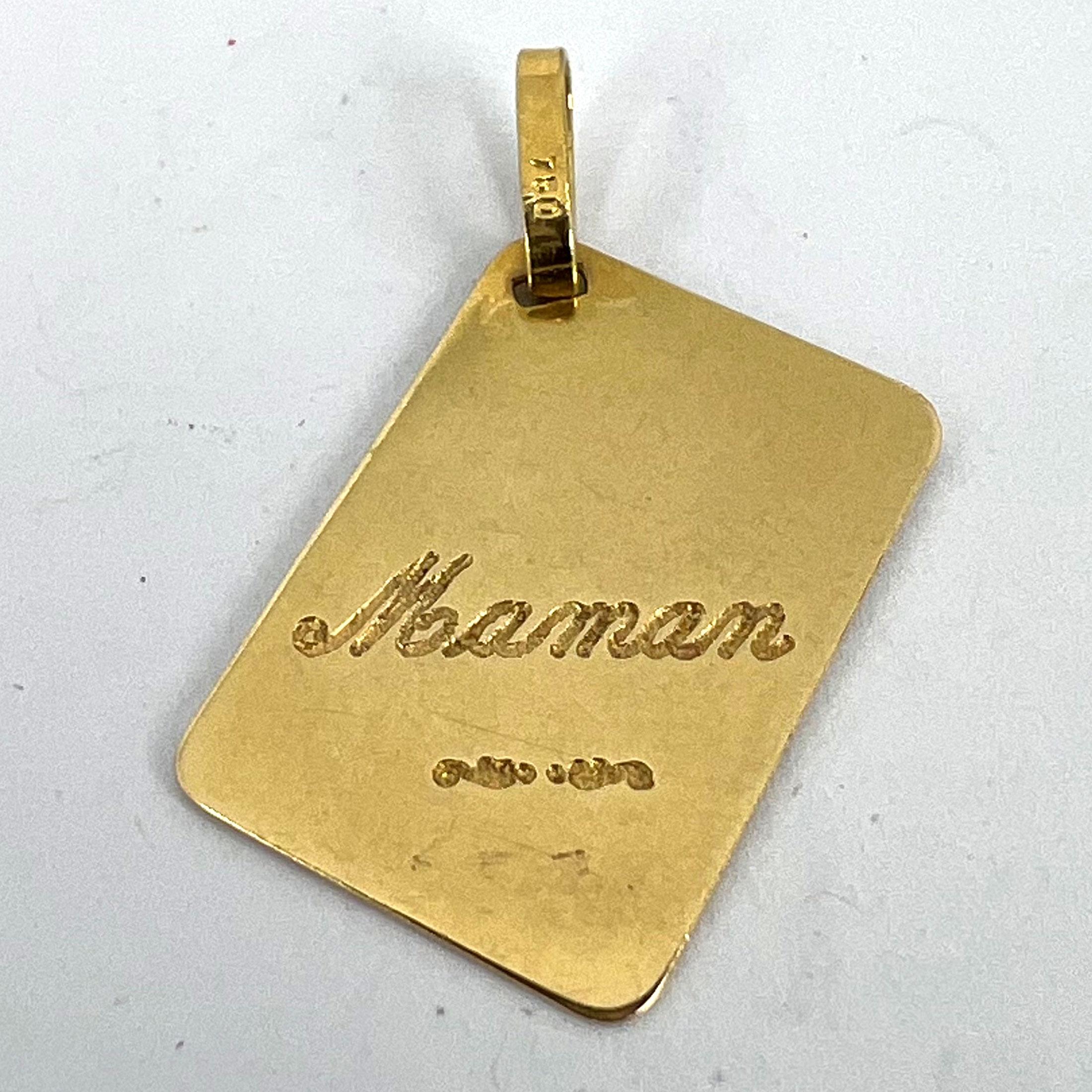 French Je T'aime Mother Postcard 18K Yellow Gold Love Charm Pendant 11