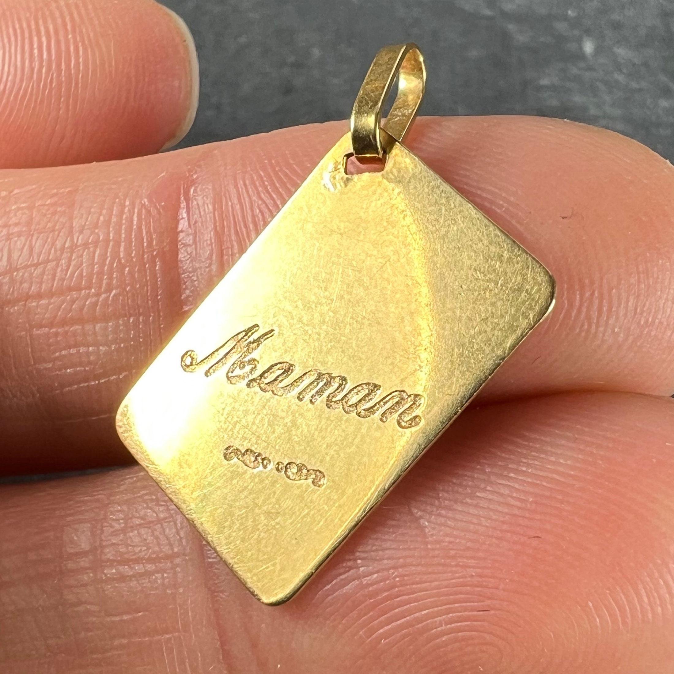 French Je T'aime Mother Postcard 18K Yellow Gold Love Charm Pendant 4