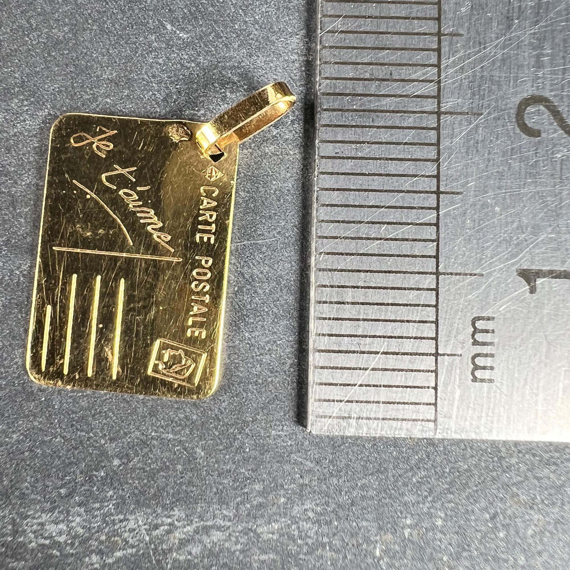 French Je T'aime Postcard 18K Yellow Gold Love Charm Pendant For Sale 5
