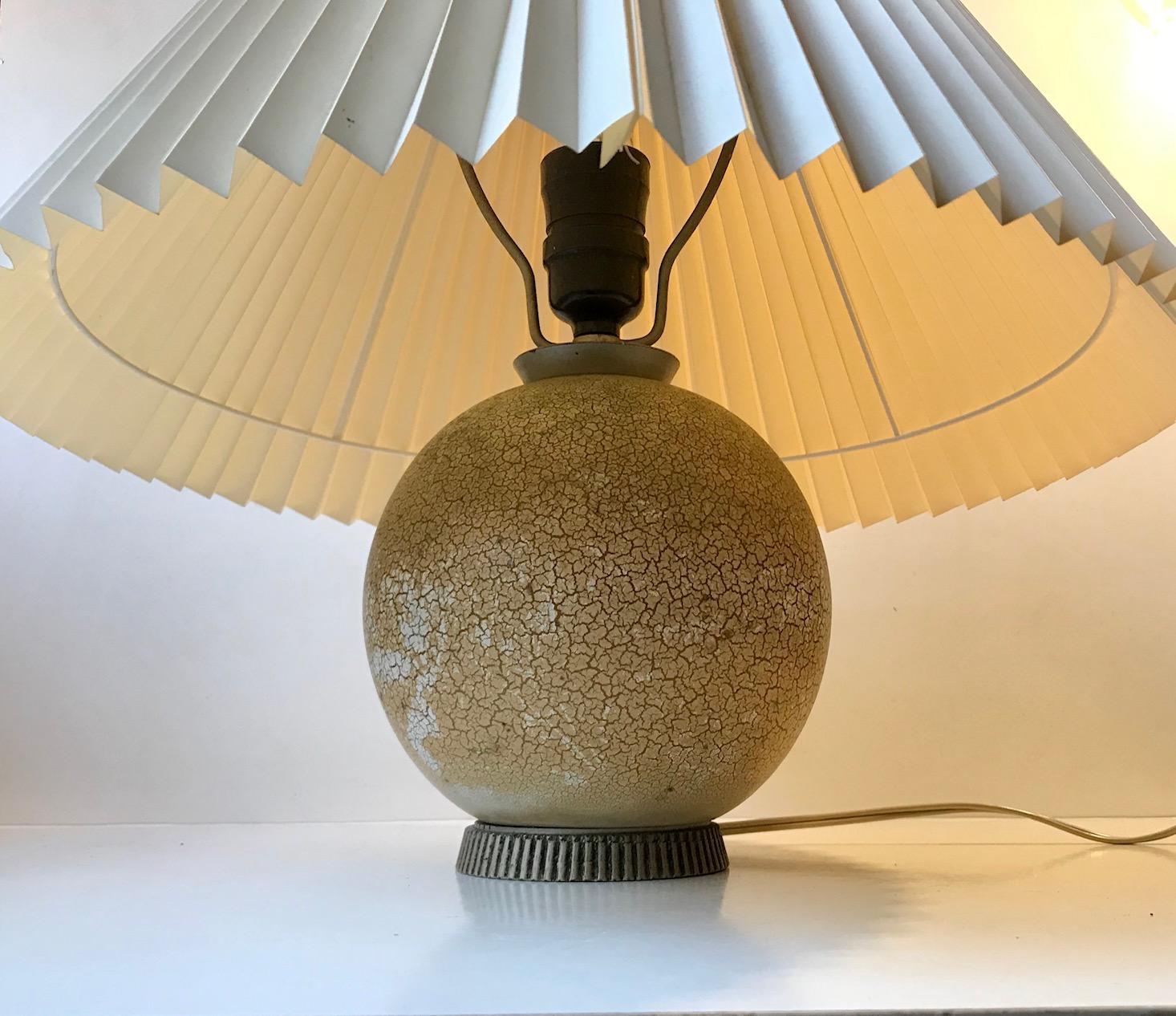 Wood French Jean Besnard Style Craquelé Table Lamp, 1930s For Sale