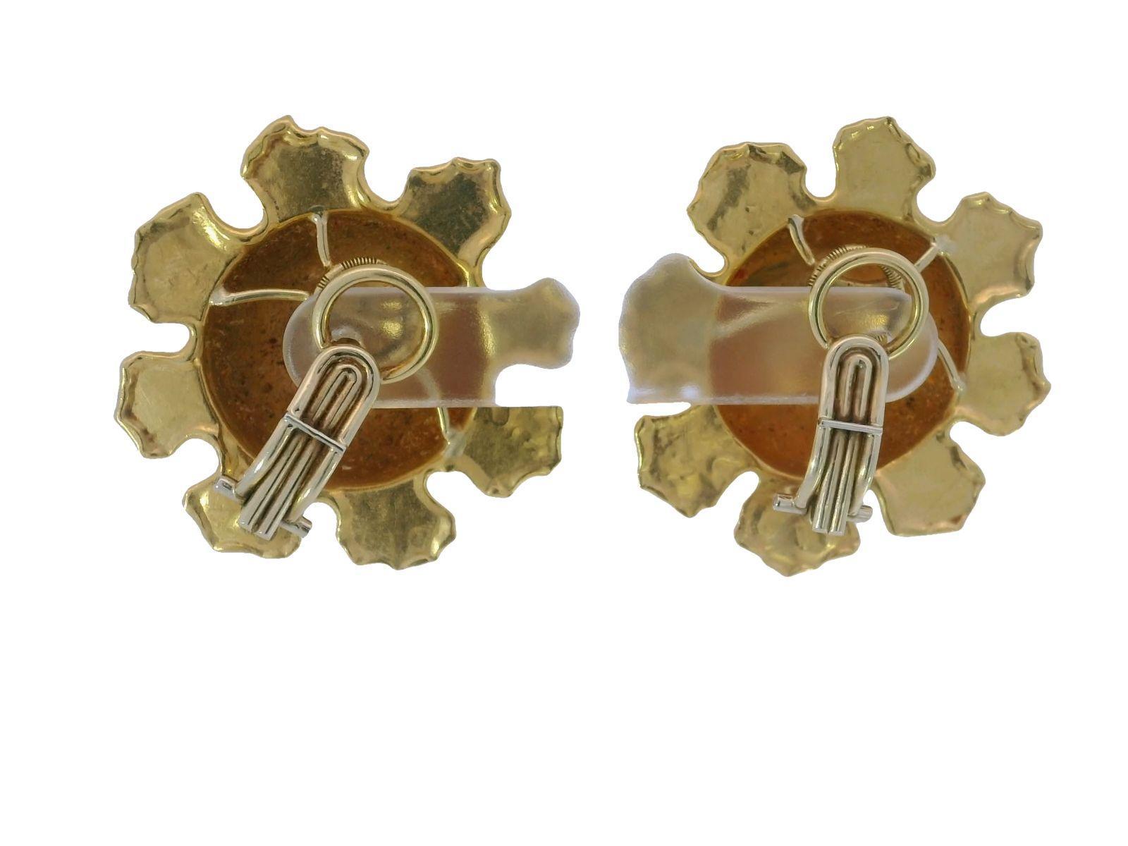 Modern French Jean Mahie Sun Disc Clip On Earrings in 22kt Yellow Gold For Sale