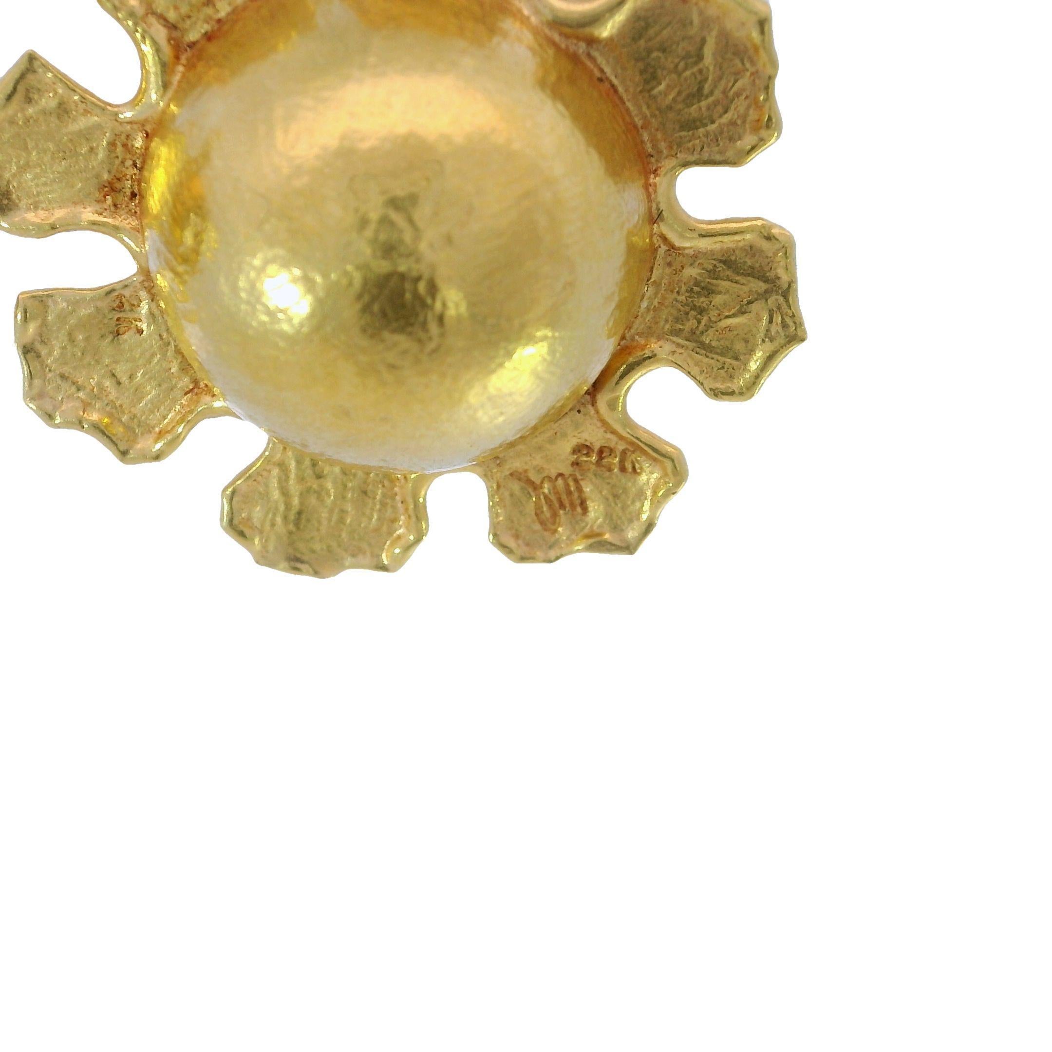 Women's French Jean Mahie Sun Disc Clip On Earrings in 22kt Yellow Gold For Sale