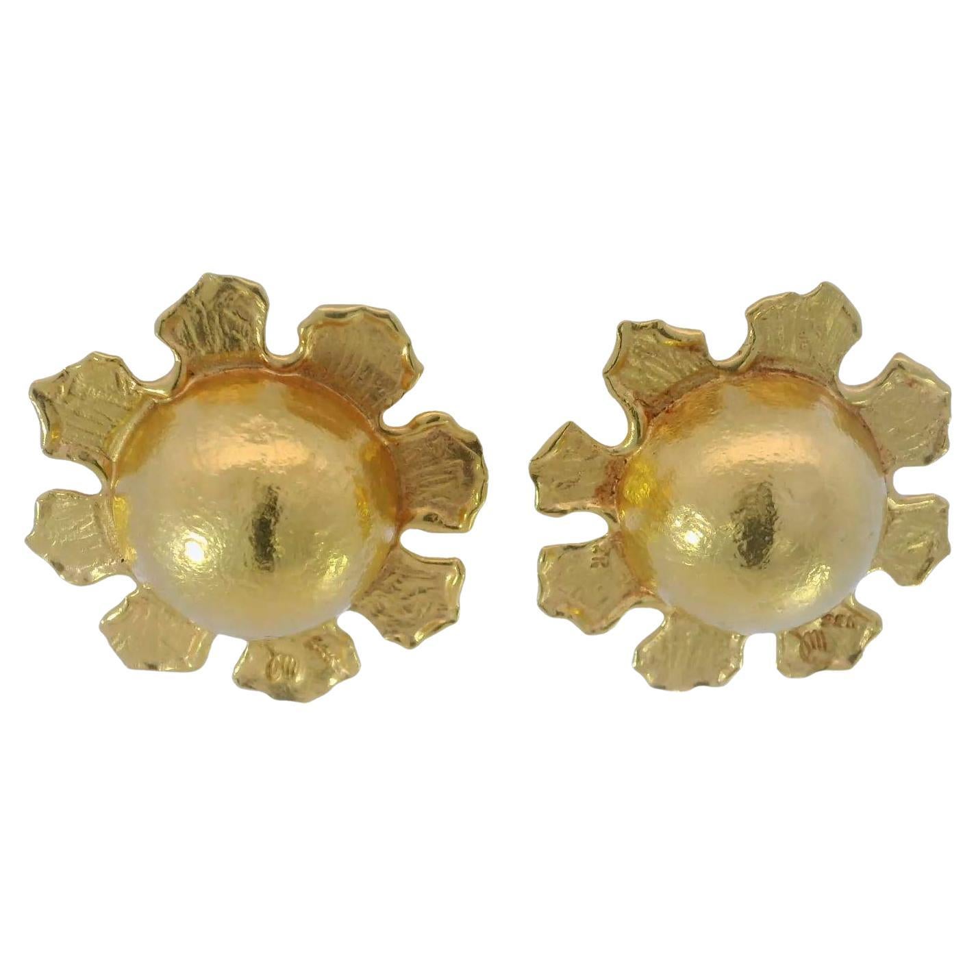 Französische Jean Mahie Sonnenscheiben-Ohrclips aus 22 Karat Gelbgold