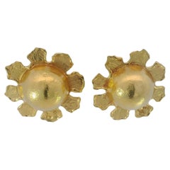 Boucles d'oreilles à clip en or jaune 22 carats avec disque de soleil de Jean Mahie