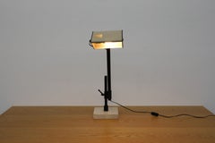 French Jean Prouvé Style Industrial Table Lamp with Marble Base, 1970's