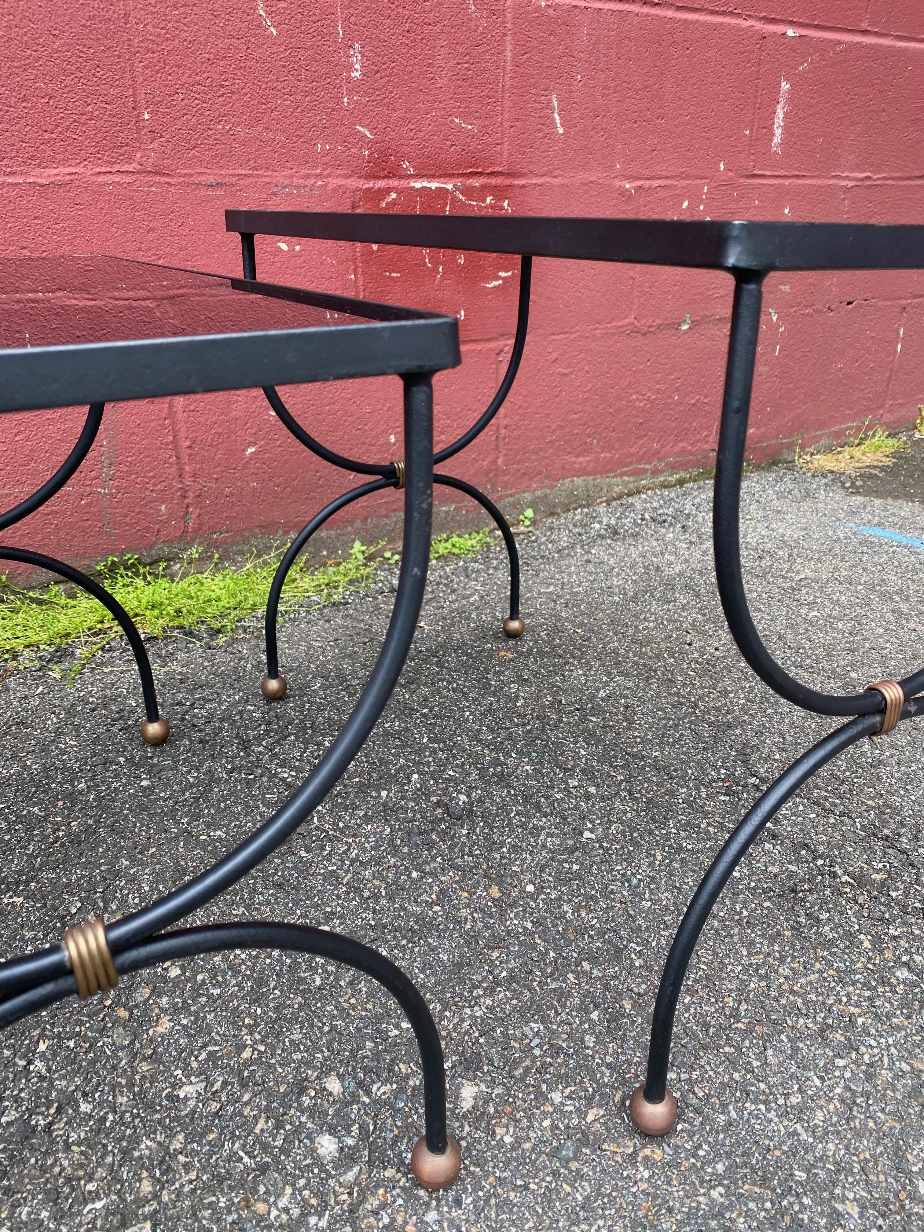 French Jean Royere style Mid-Century Nesting Tables with Glass Tops For Sale 5