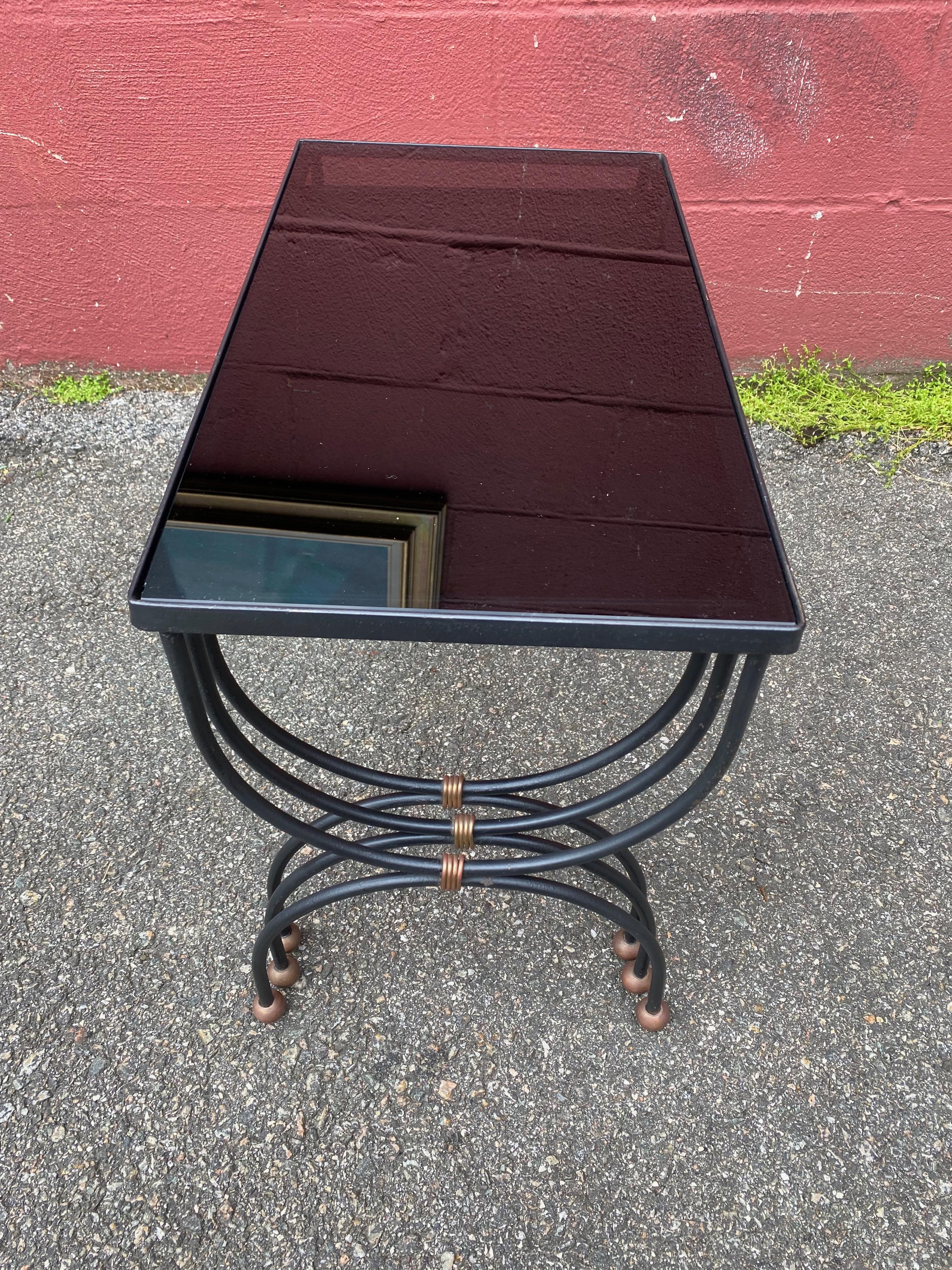 French Jean Royere style Mid-Century Nesting Tables with Glass Tops For Sale 6