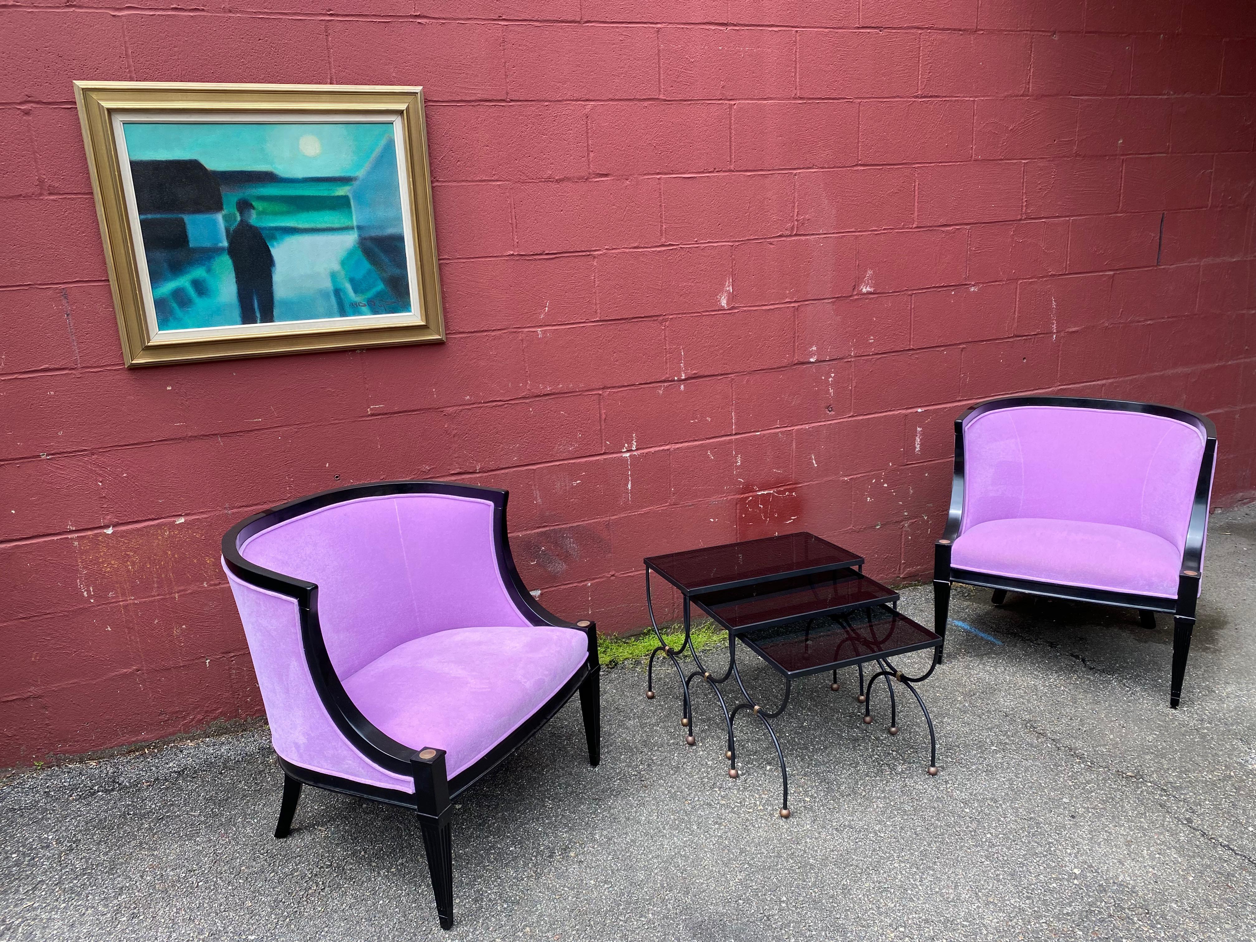 French Jean Royere style Mid-Century Nesting Tables with Glass Tops For Sale 11