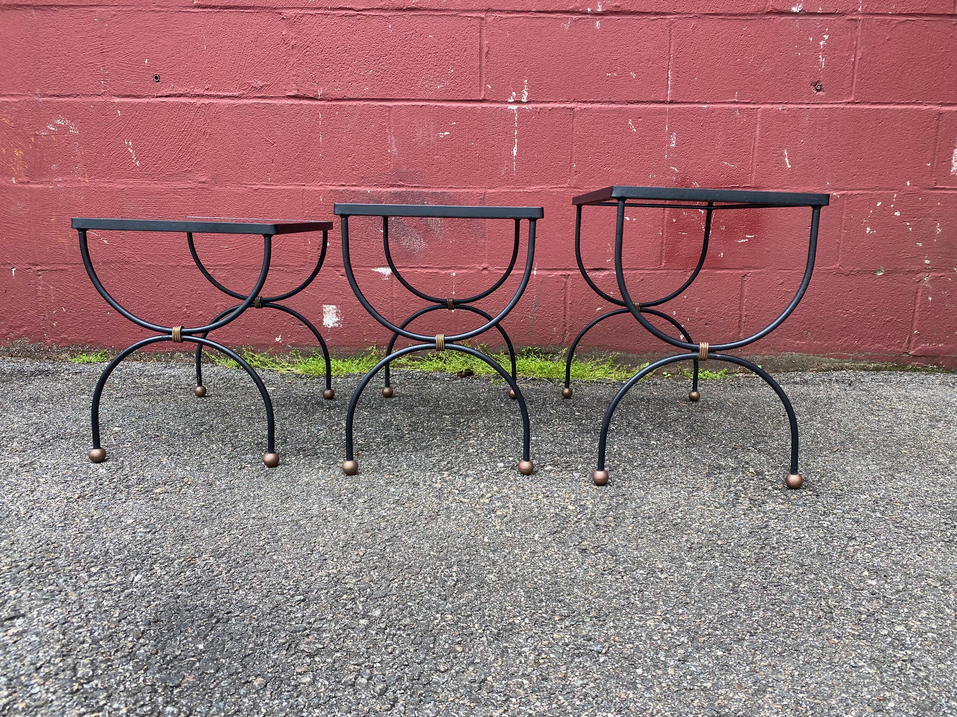 Mid-20th Century French Jean Royere style Mid-Century Nesting Tables with Glass Tops For Sale