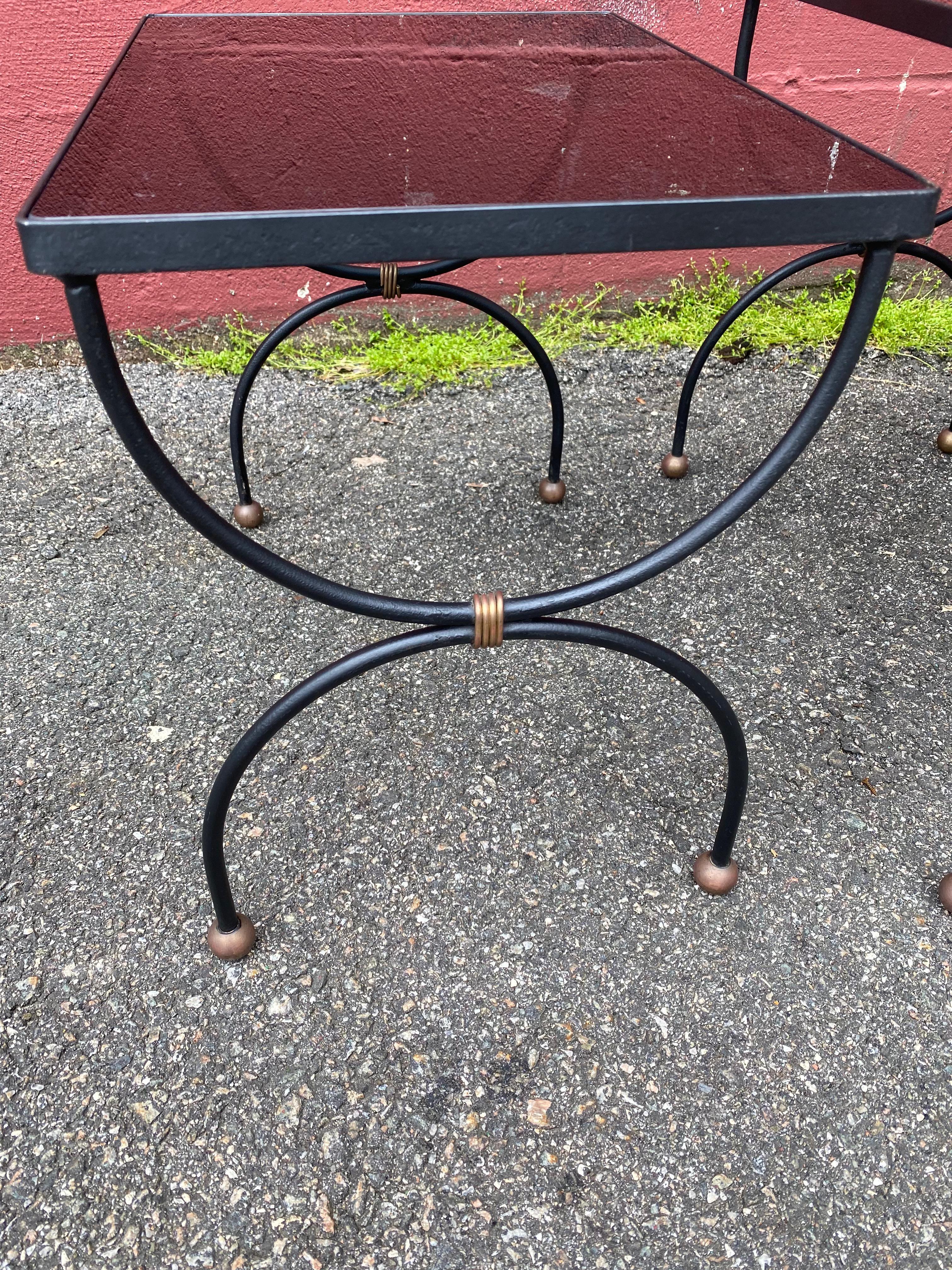 French Jean Royere style Mid-Century Nesting Tables with Glass Tops For Sale 3