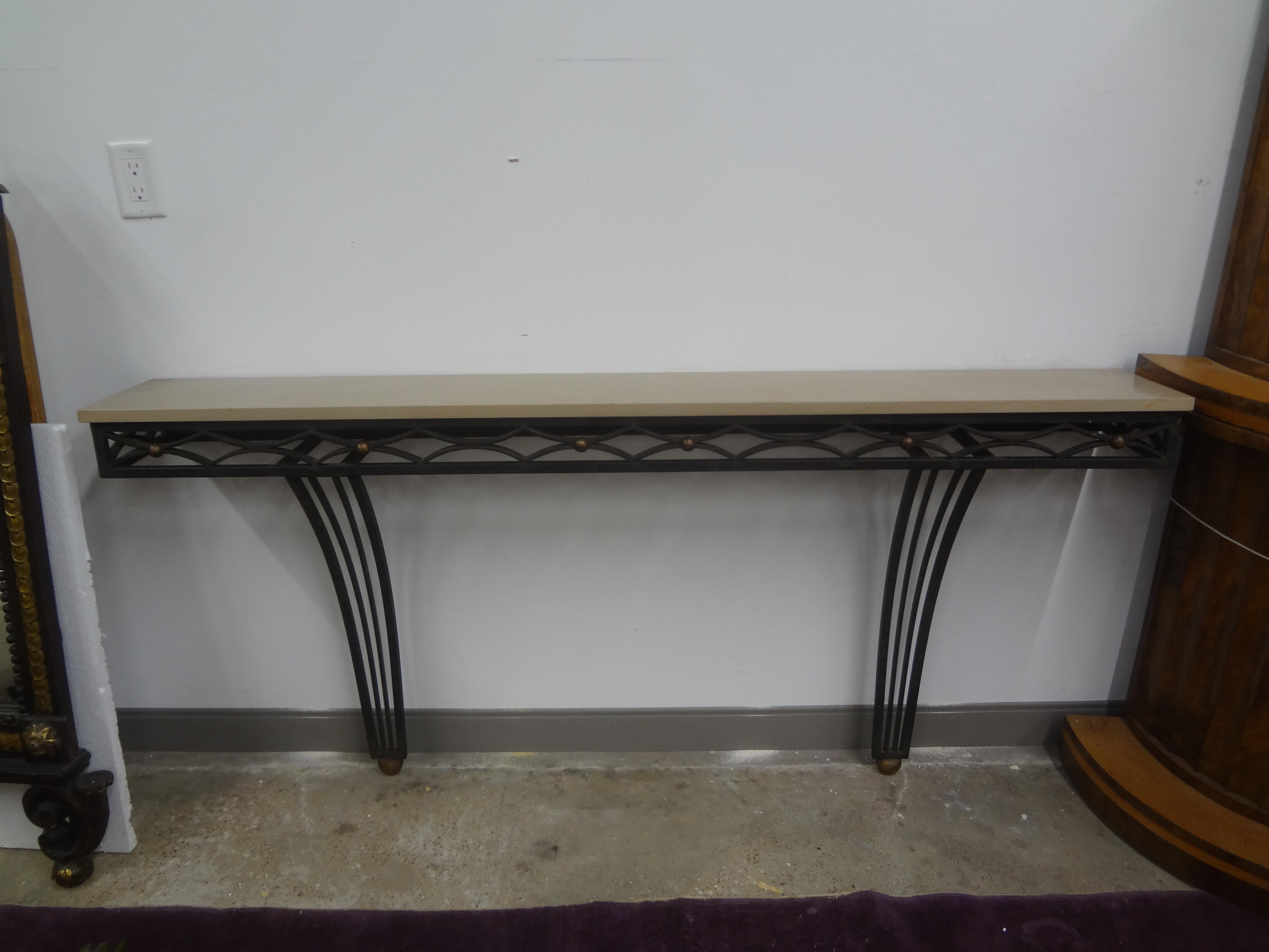Neoclassical French Gilbert Poillerat Style Wrought Iron Console Table For Sale
