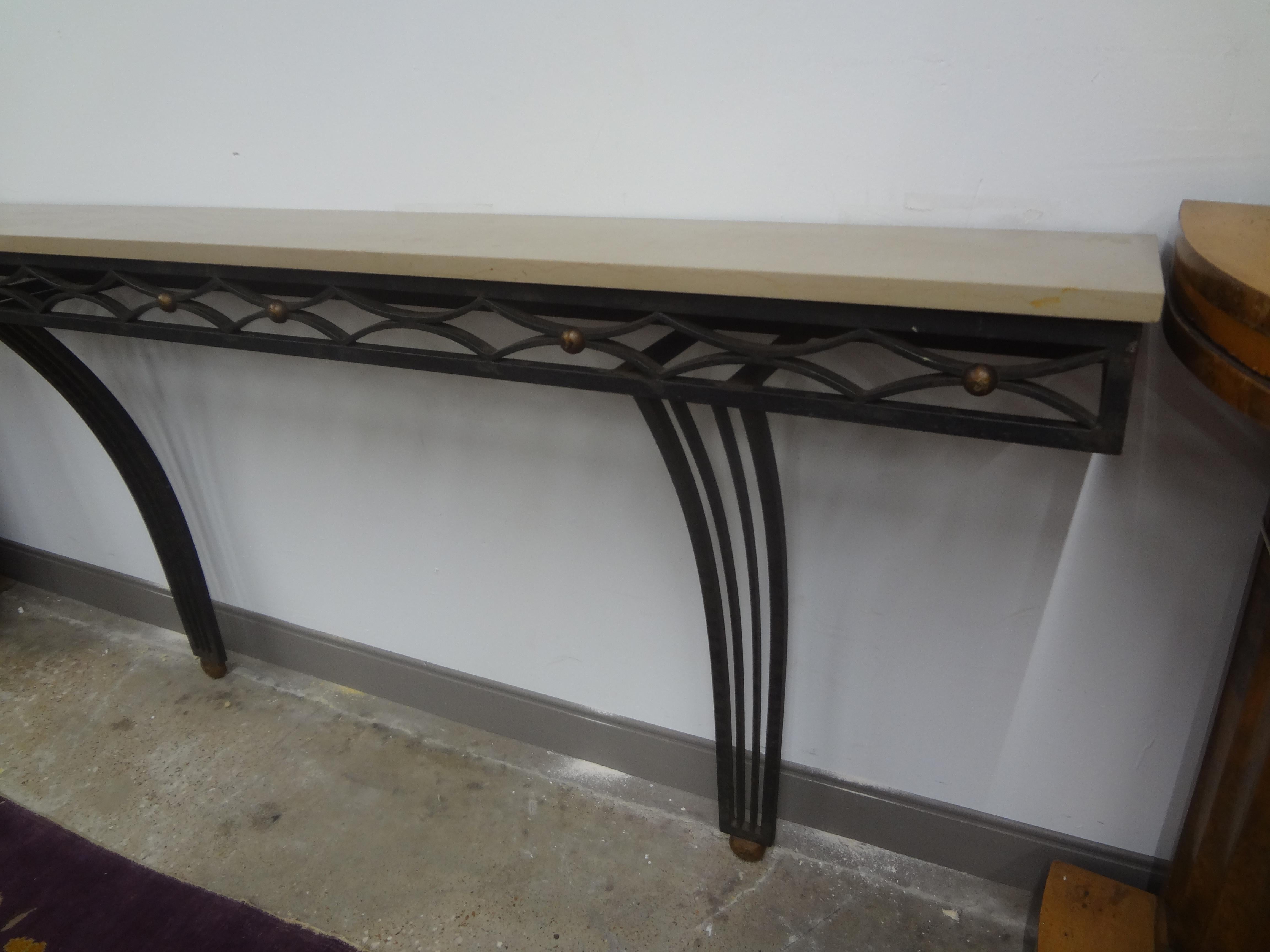 French Gilbert Poillerat Style Wrought Iron Console Table In Good Condition For Sale In Houston, TX