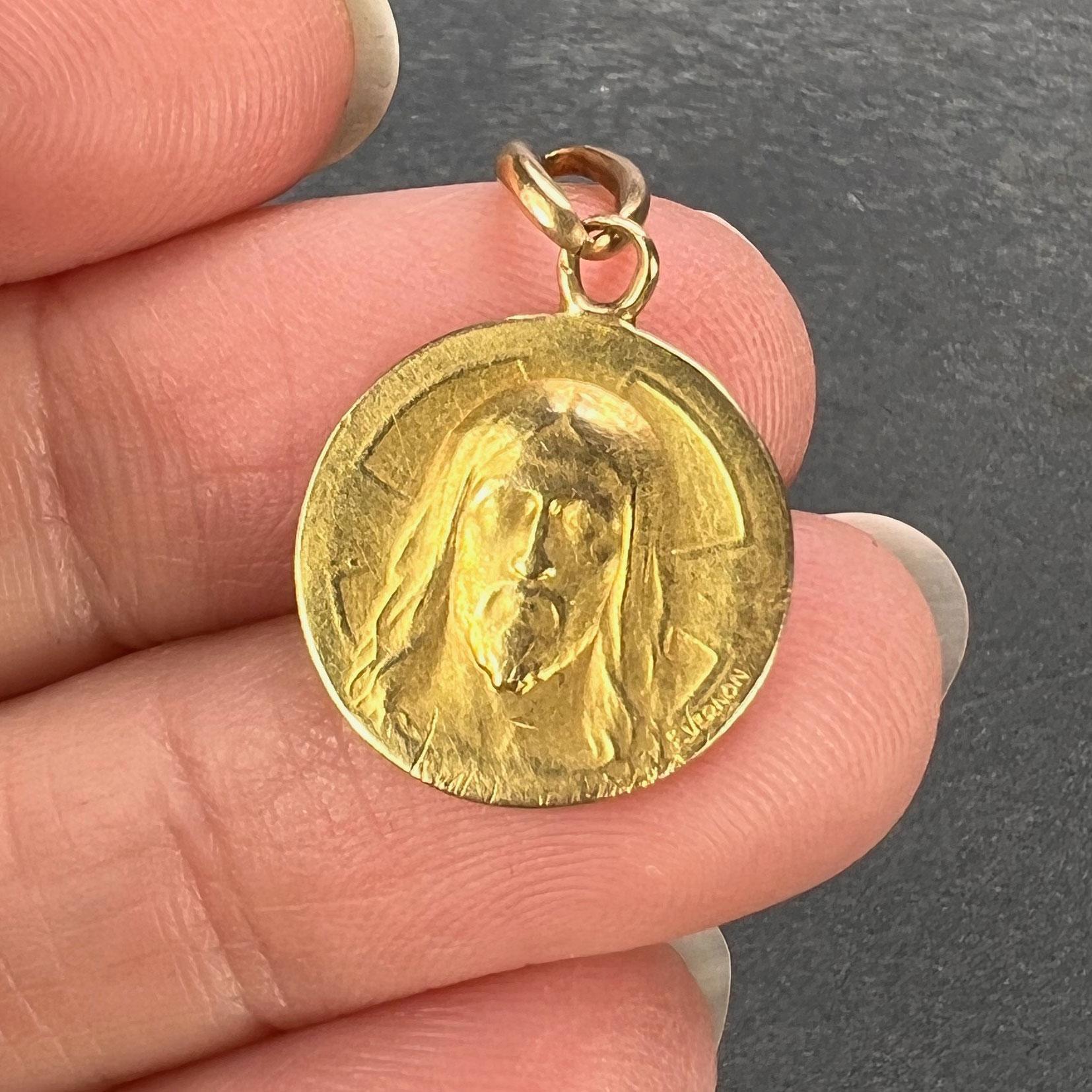 Women's or Men's French Jesus Christ 18K Yellow Gold Charm Pendant