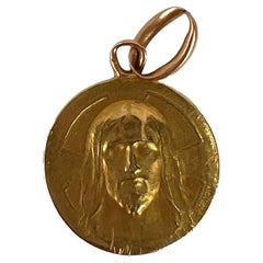 French Jesus Christ 18K Yellow Gold Charm Pendant