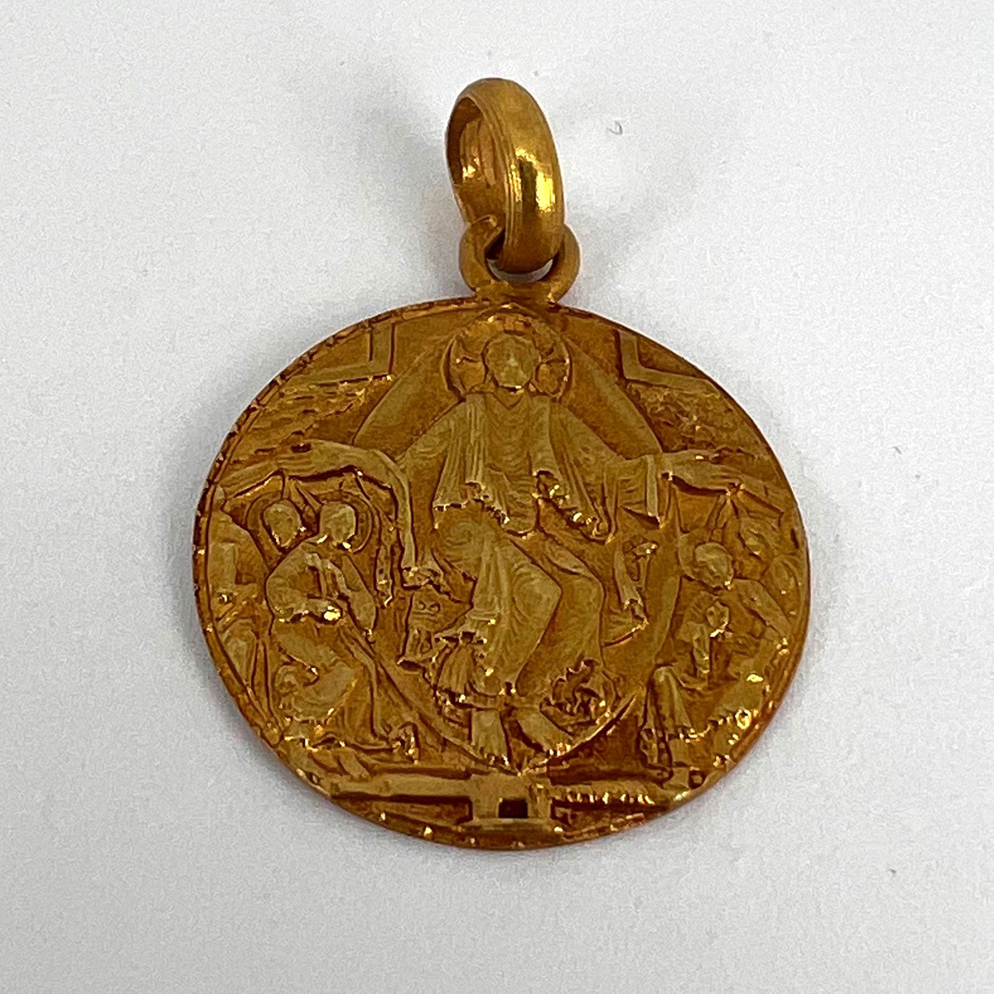 French Jesus Christ on Throne 18K Yellow Gold Medal Pendant For Sale 8