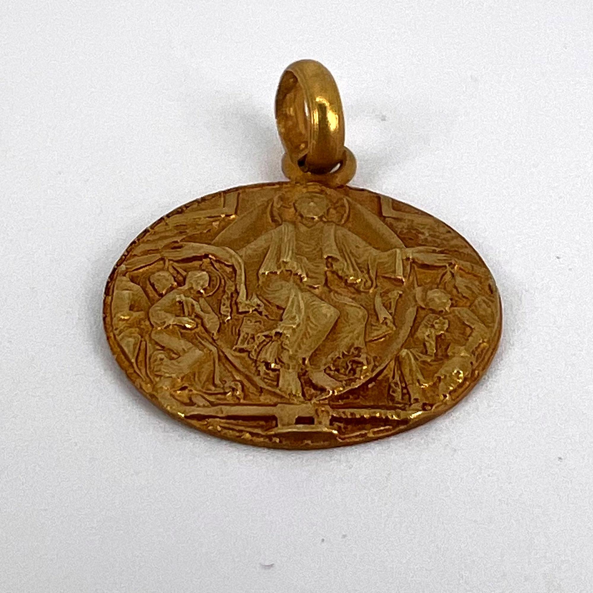 French Jesus Christ on Throne 18K Yellow Gold Medal Pendant For Sale 9