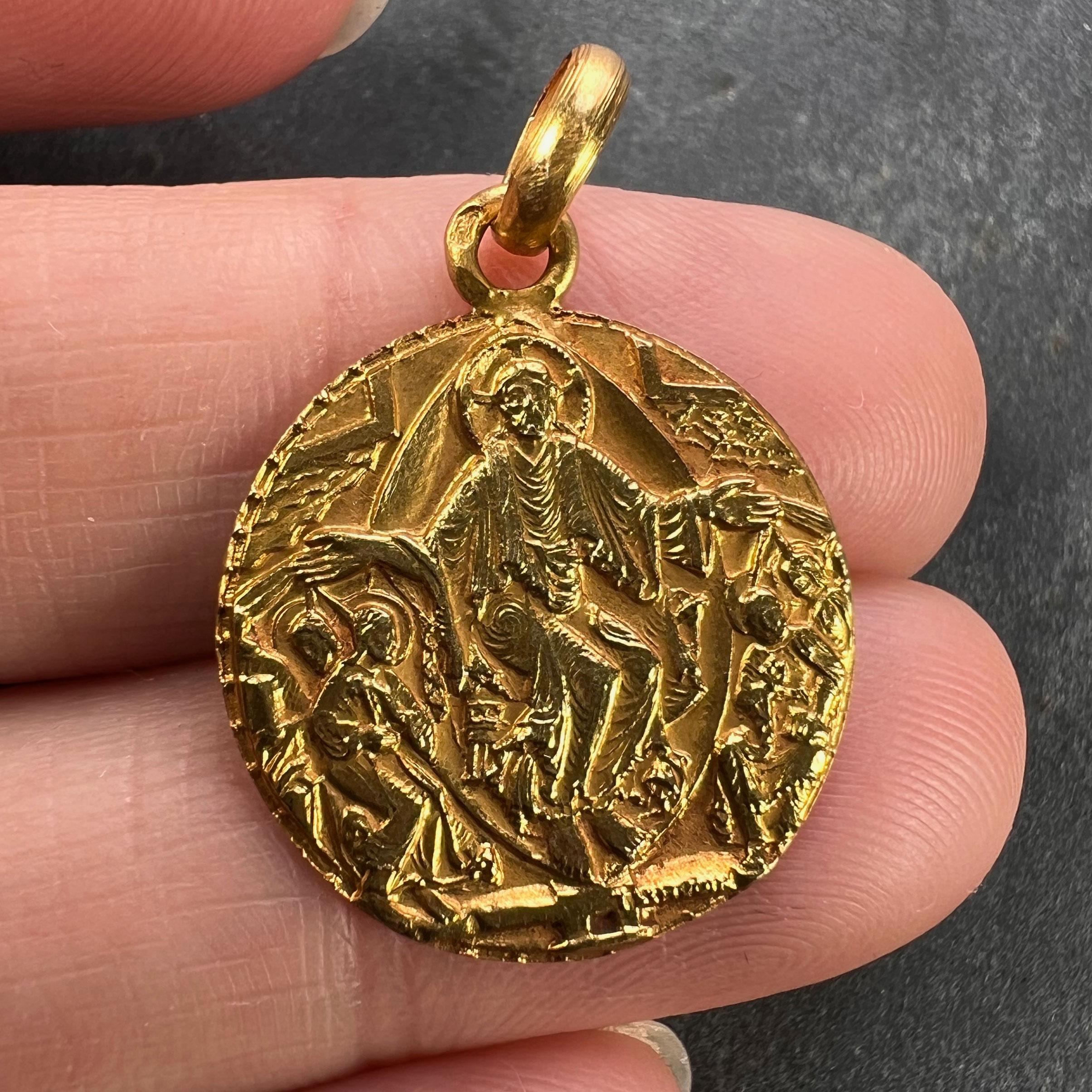 Women's or Men's French Jesus Christ on Throne 18K Yellow Gold Medal Pendant For Sale