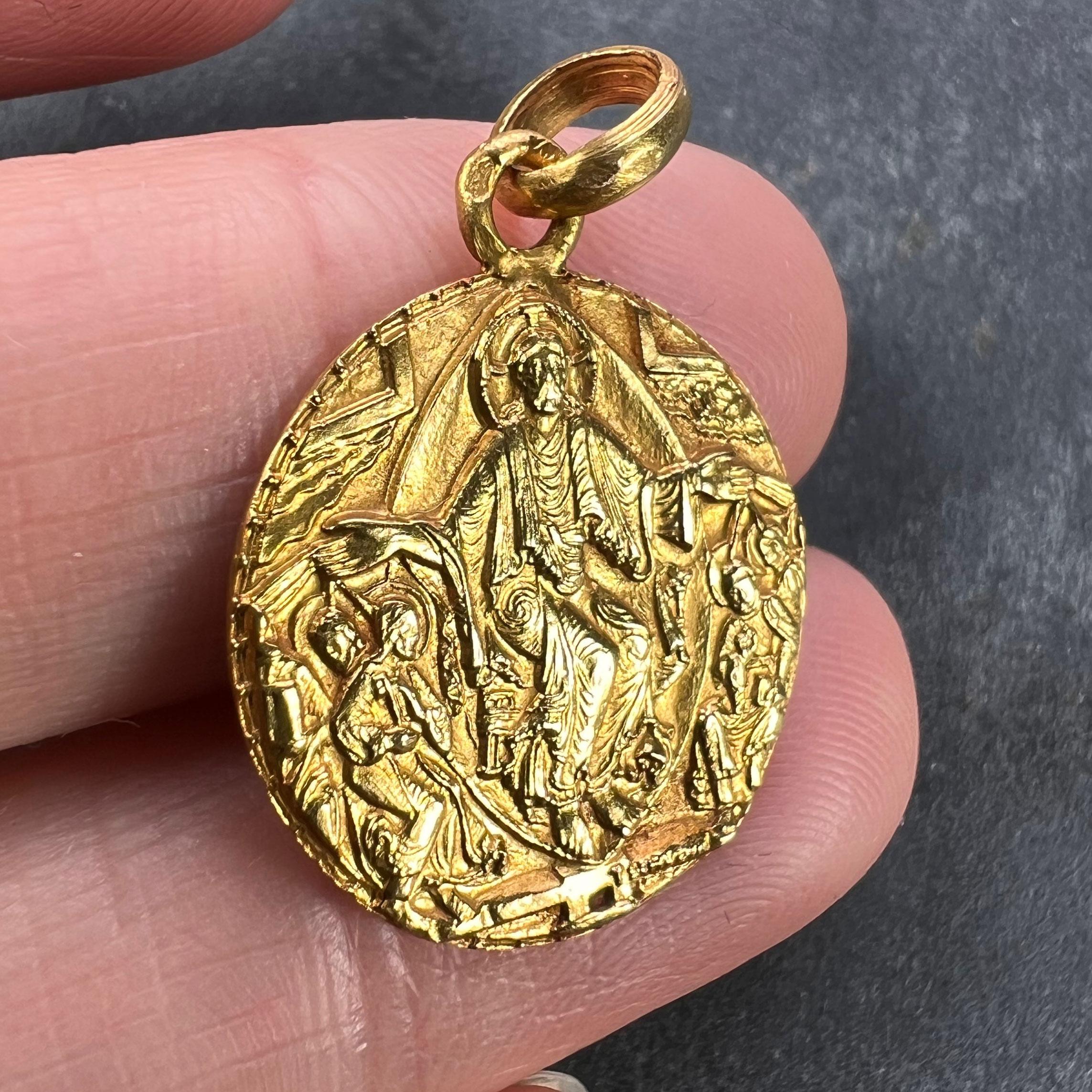 French Jesus Christ on Throne 18K Yellow Gold Medal Pendant For Sale 1