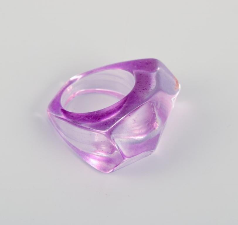 Women's French jewelry artist. Five designer rings in plastic. Striped design. For Sale