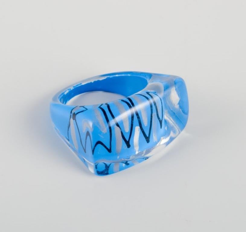 French jewelry artist. Five designer rings in plastic. Striped design. For Sale 1