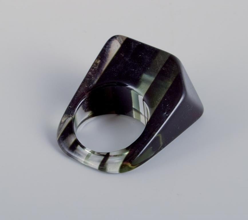 French jewelry artist. Four designer rings in plastic.  Striped design. For Sale 3