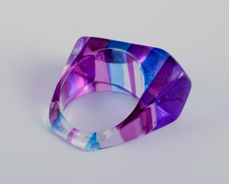 French jewelry artist. Four designer rings in plastic.  Striped design. For Sale 5