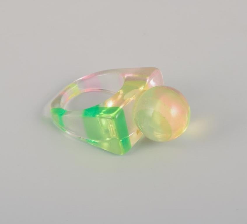 Women's French jewelry artist. Four striped plastic designer rings. 1960s/70s For Sale
