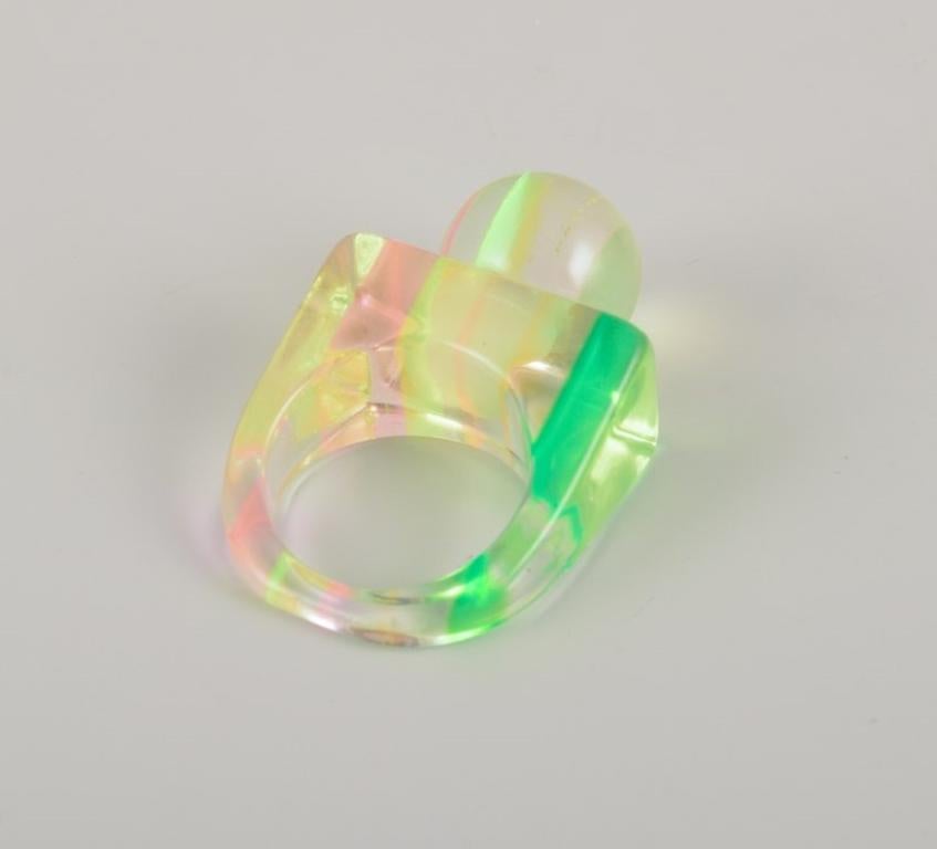French jewelry artist. Four striped plastic designer rings. 1960s/70s For Sale 1
