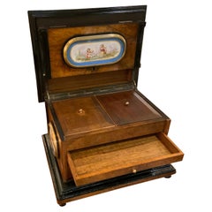 French Jewelry Box with Sevres-Style Porcelain Mounts in a Walnut Case