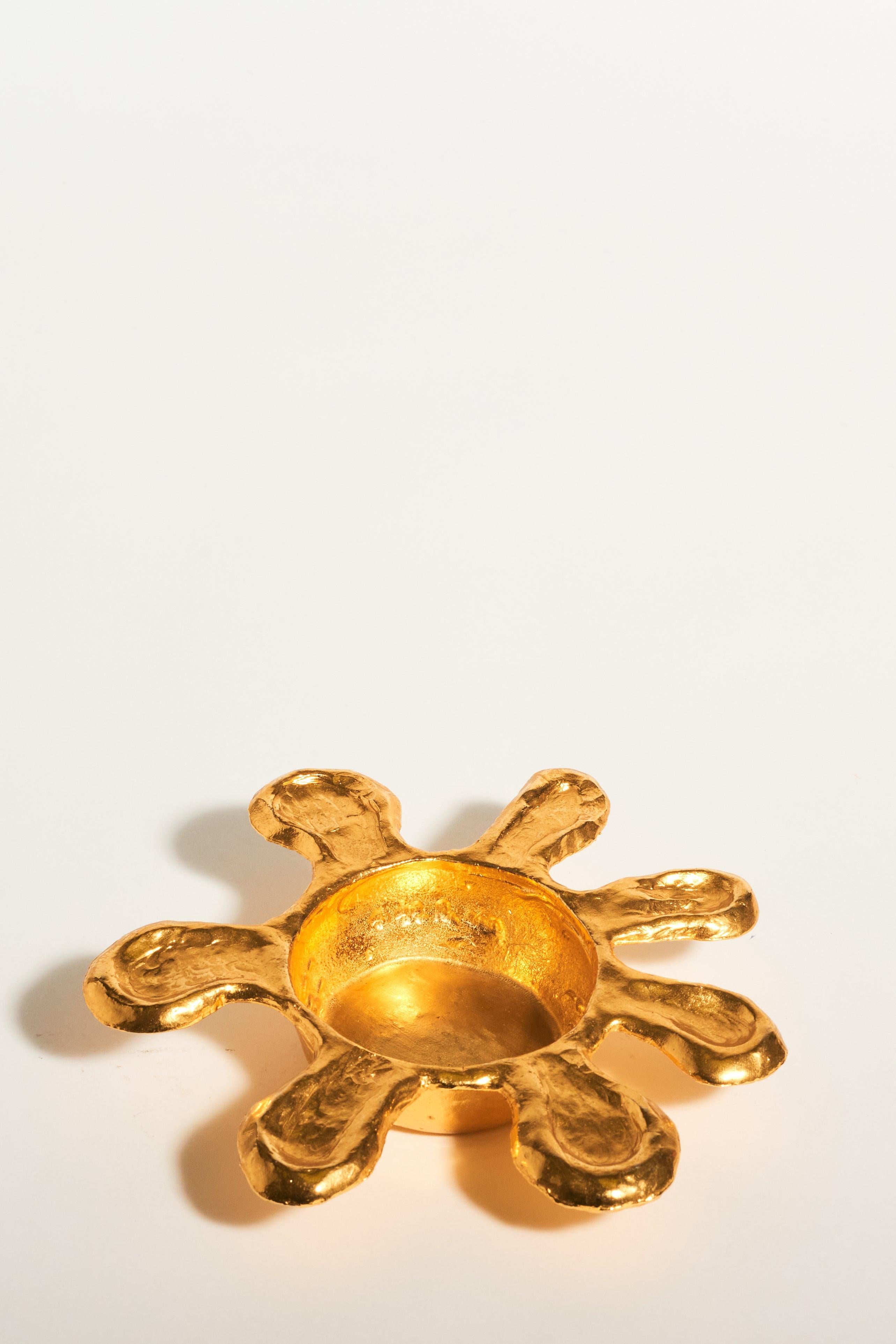 French jewelry designer brass catchall, slightly rustic flower shape with tactile appeal, signed on base.
