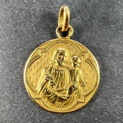 French Joseph and Jesus 18K Yellow Gold Medal Pendant