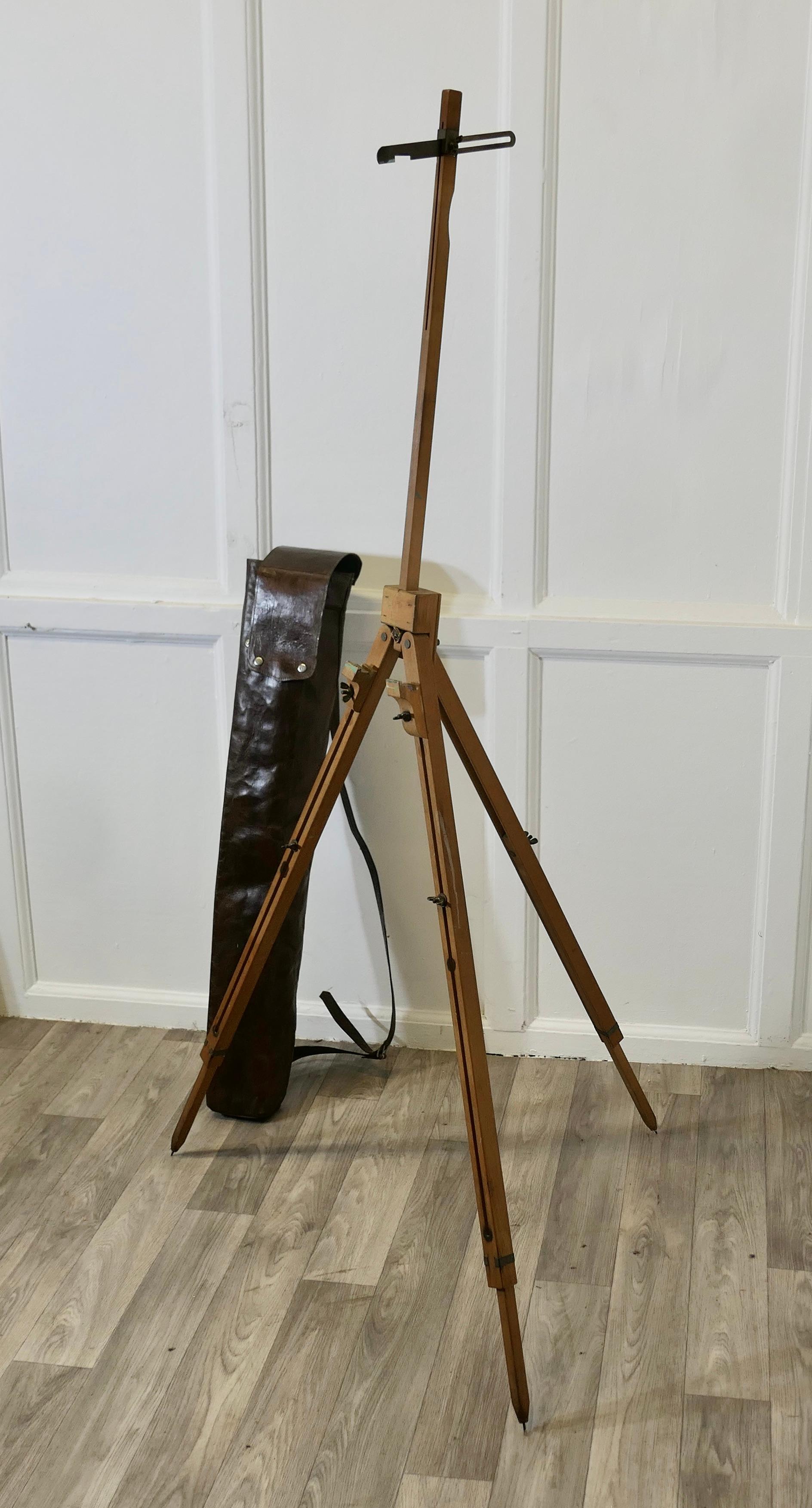 19th Century French Jullian Folding Field Work Easel In Leather Case