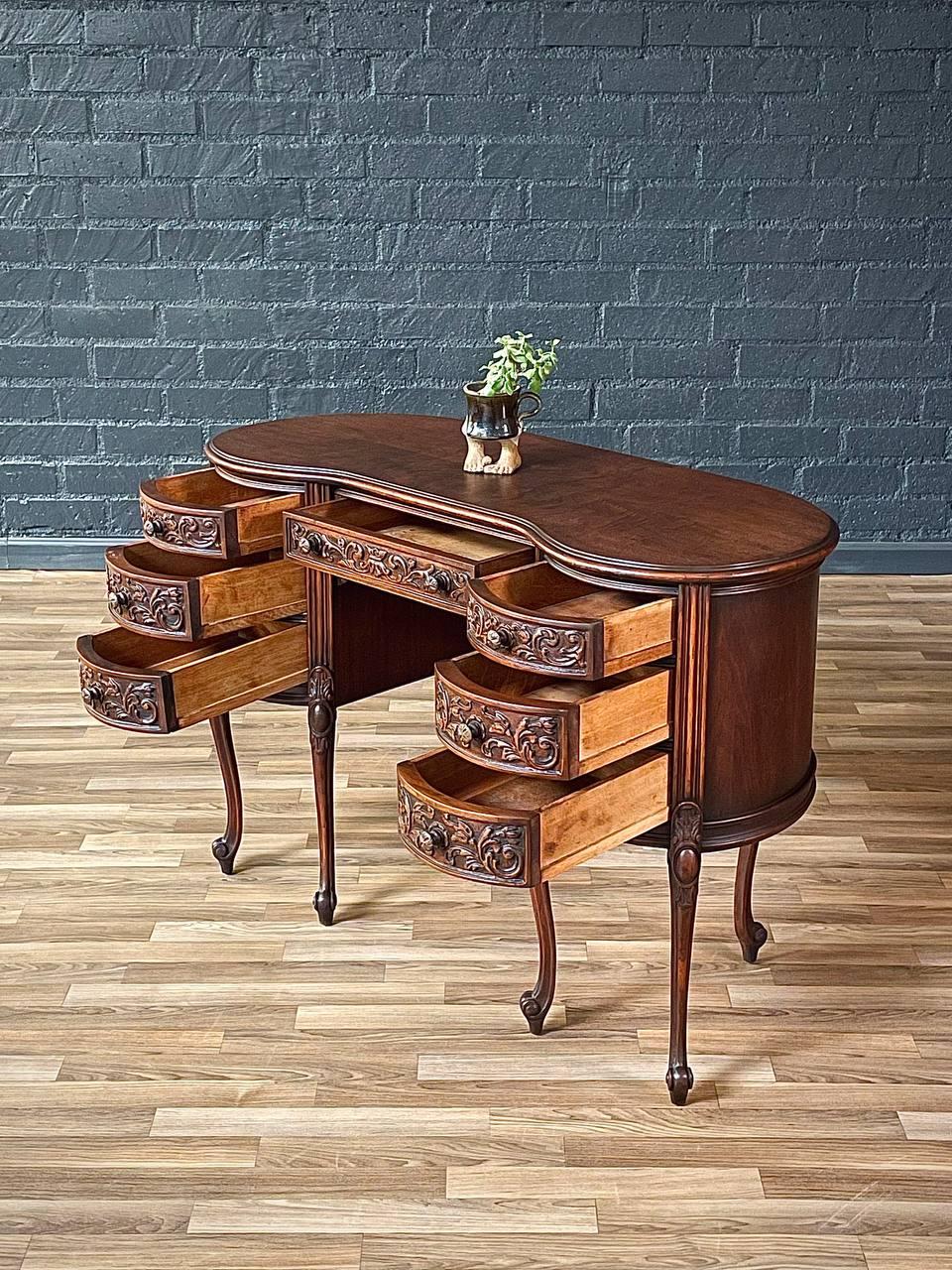 American French Kidney Shape Carved Writing Desk