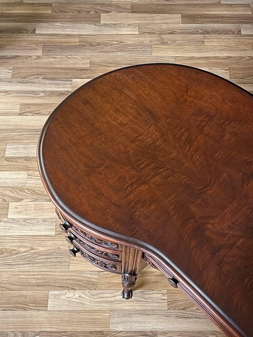 Mid-20th Century French Kidney Shape Carved Writing Desk