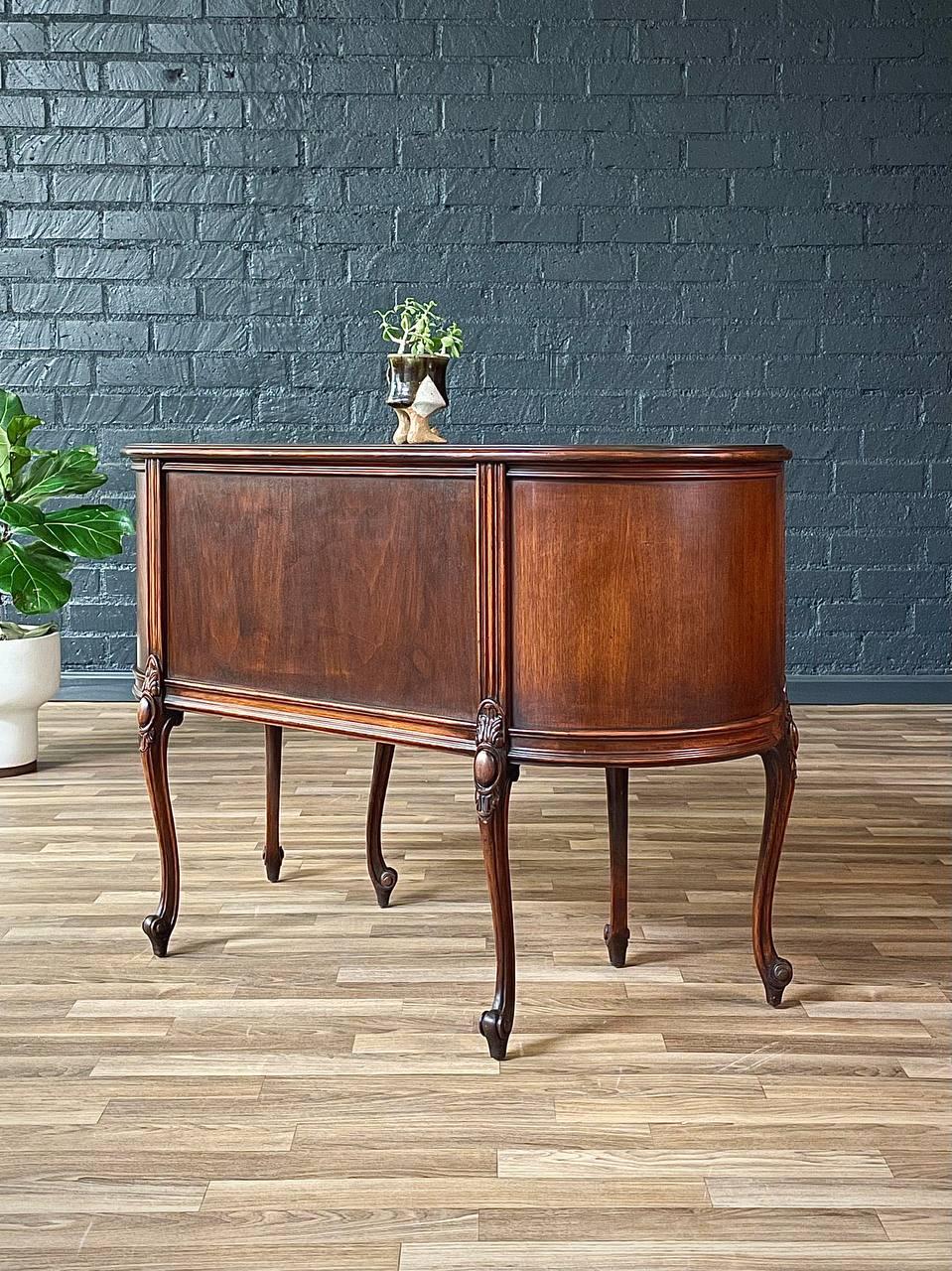 Walnut French Kidney Shape Carved Writing Desk